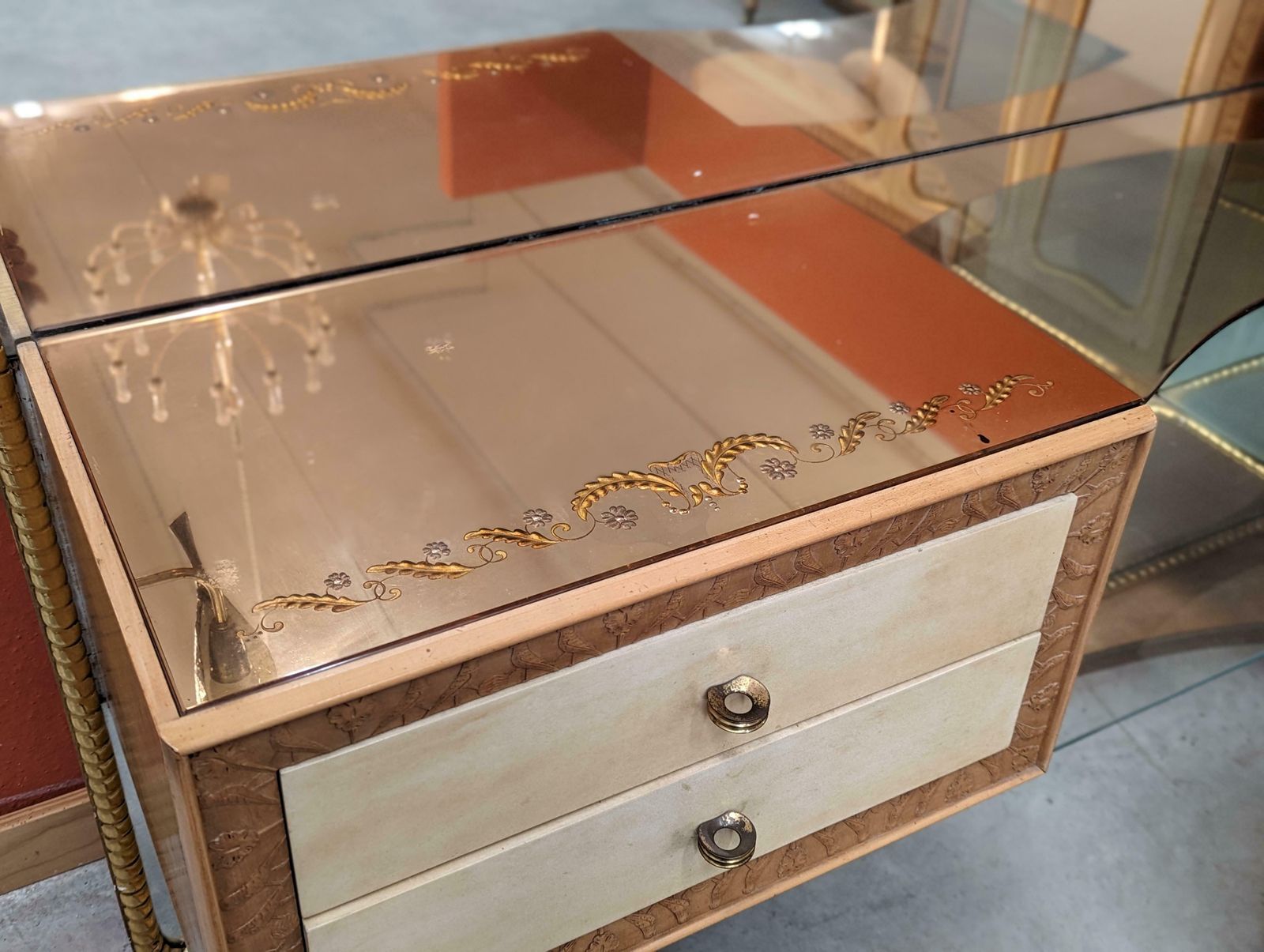 photo for sale Italian Midcentury Vanity Dresser In Parchment By Pierluigi Colli, 1950s