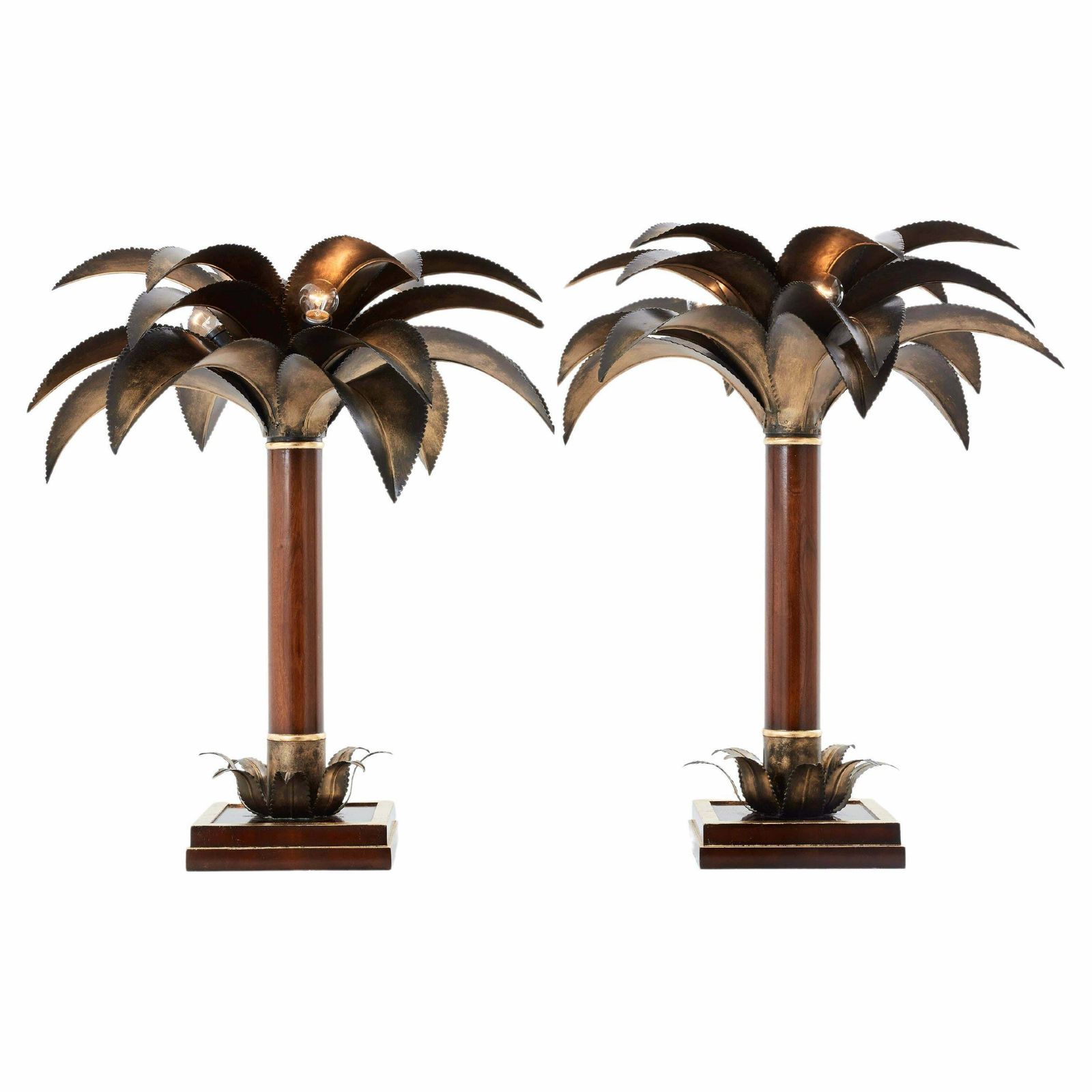 Maison Jansen Early Palm Tree Lamps Mahogany Bronze 1960