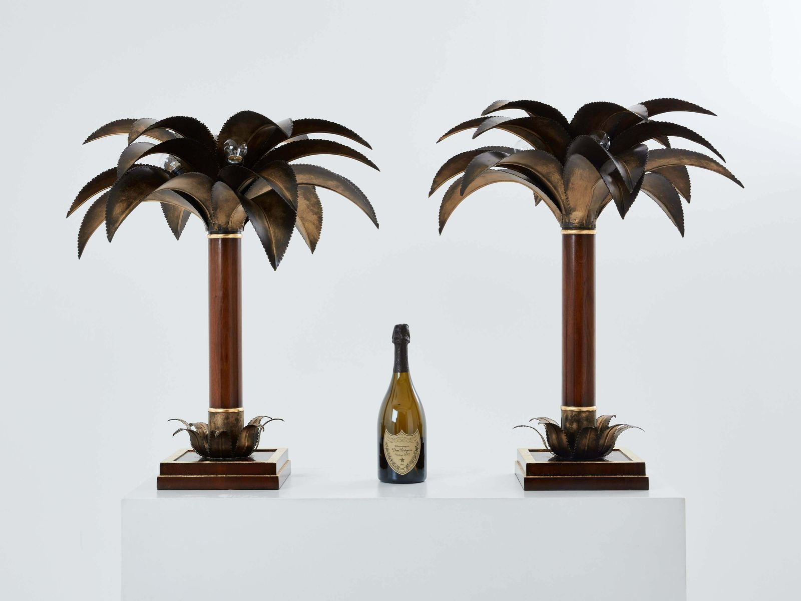 Maison Jansen Early Palm Tree Lamps Mahogany Bronze 1960 photo for sale