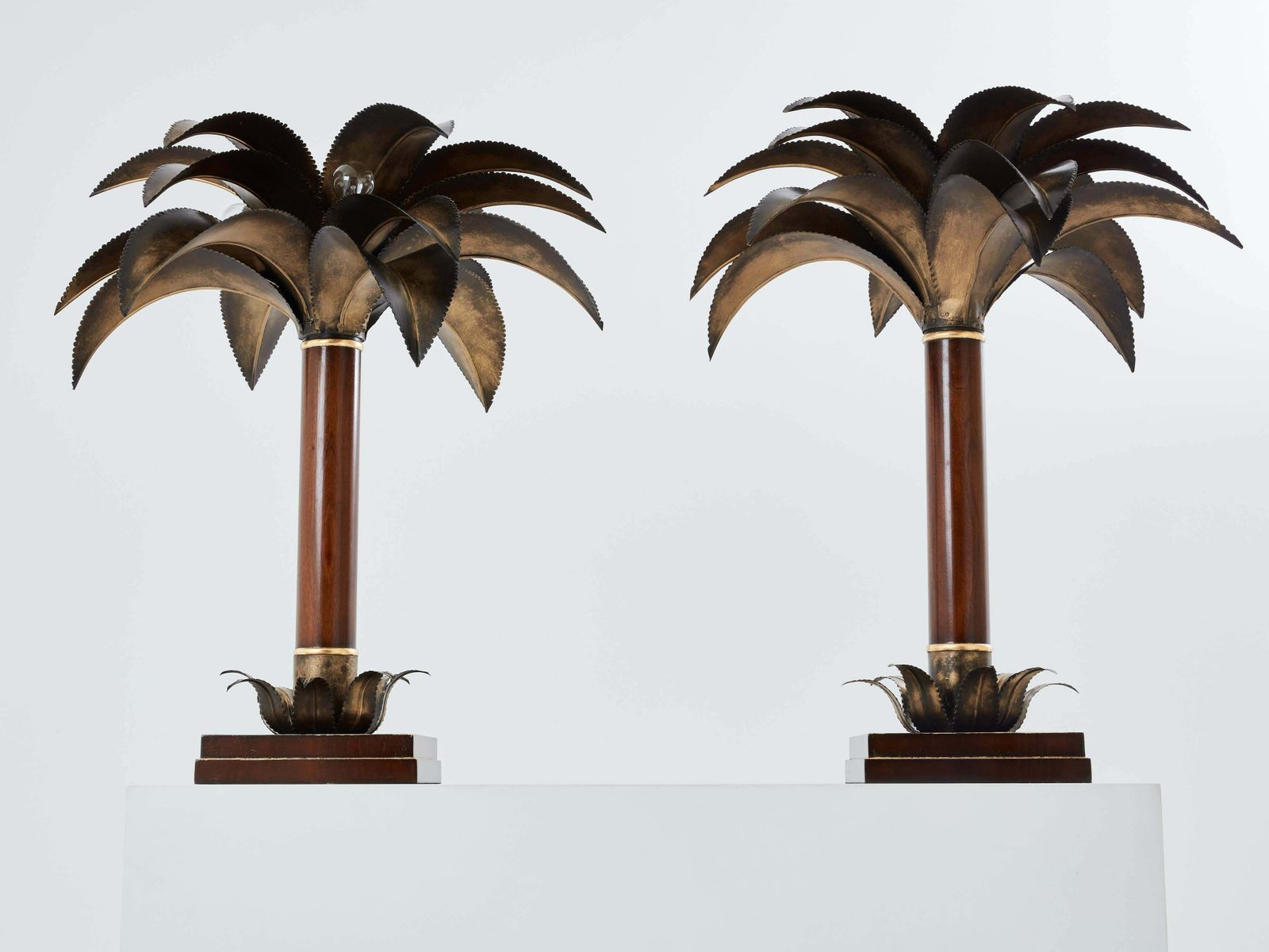 Maison Jansen Early Palm Tree Lamps Mahogany Bronze 1960 photo Lighting