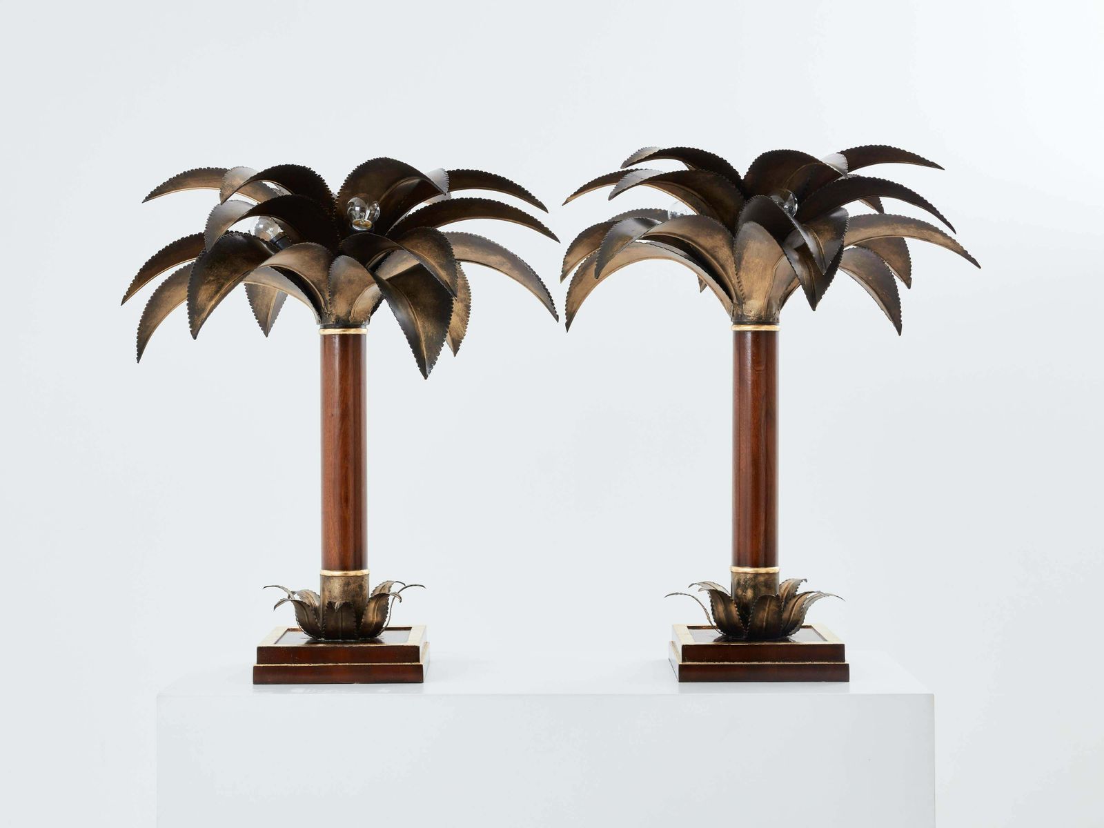 Maison Jansen Early Palm Tree Lamps Mahogany Bronze 1960 photo buy