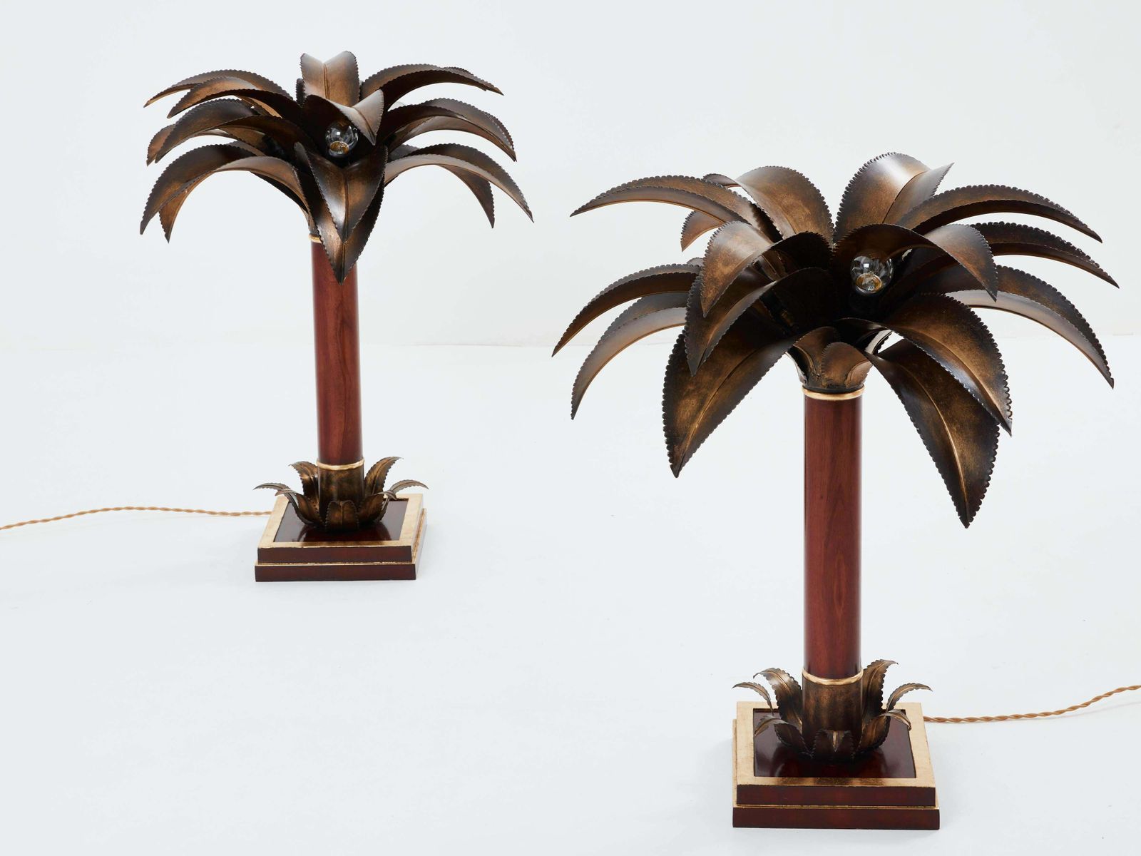 Maison Jansen Early Palm Tree Lamps Mahogany Bronze 1960 photo vintage