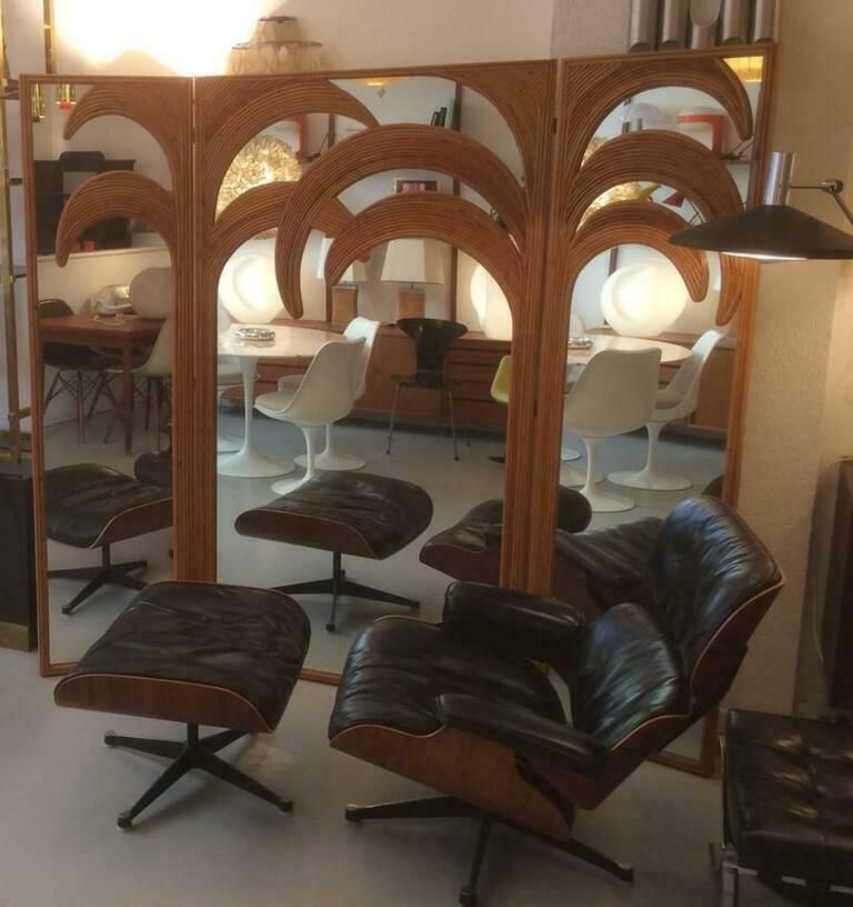 Signed Vivai Del Sud Bamboo Palm Trees Mirrored Screen, Italy, 1970s photo furniture