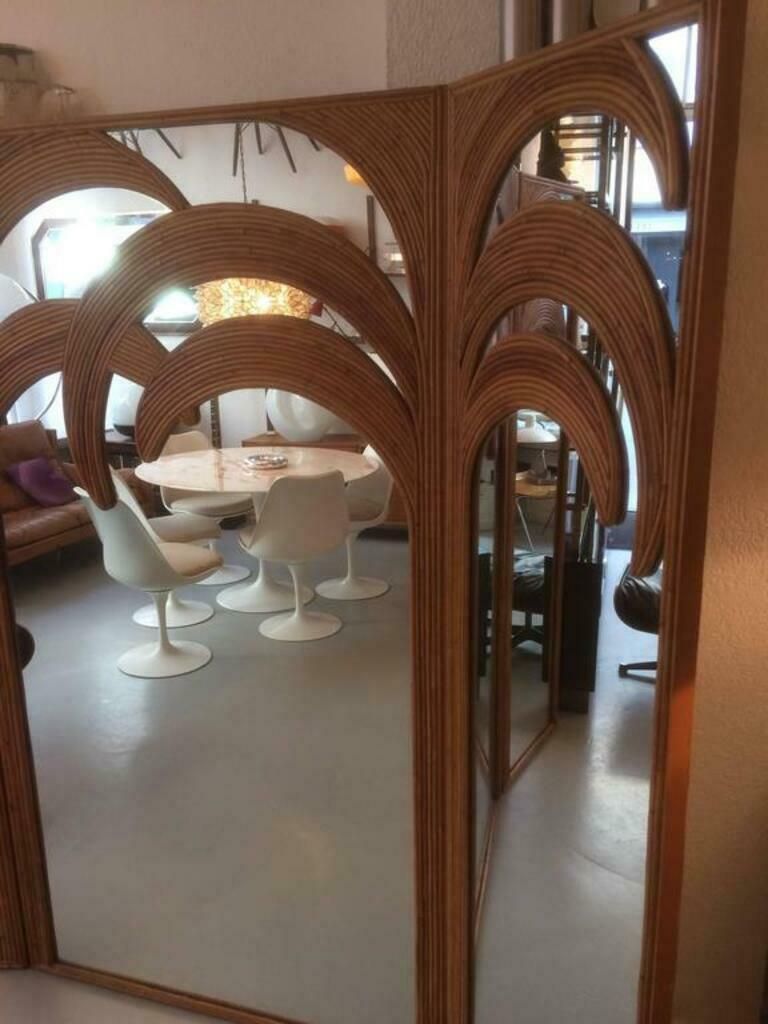 Signed Vivai Del Sud Bamboo Palm Trees Mirrored Screen, Italy, 1970s photo vinterior