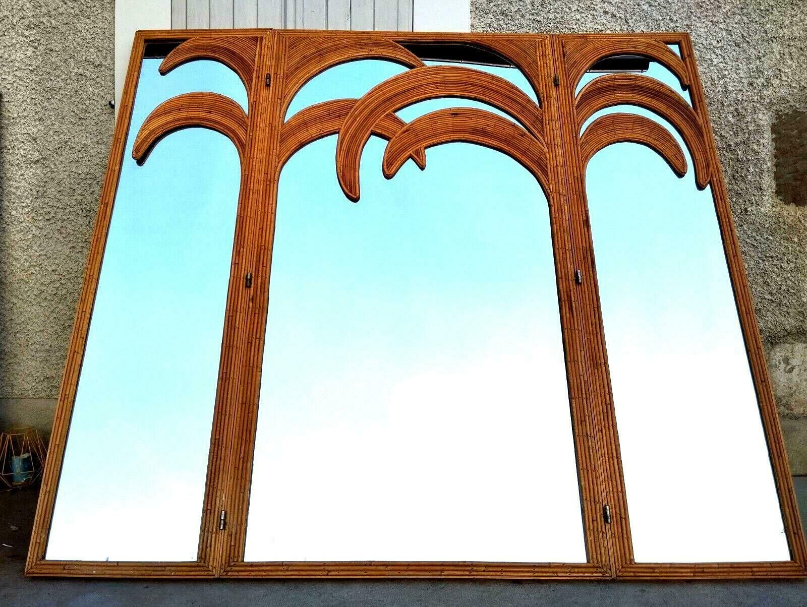 photo for sale Signed Vivai Del Sud Bamboo Palm Trees Mirrored Screen, Italy, 1970s