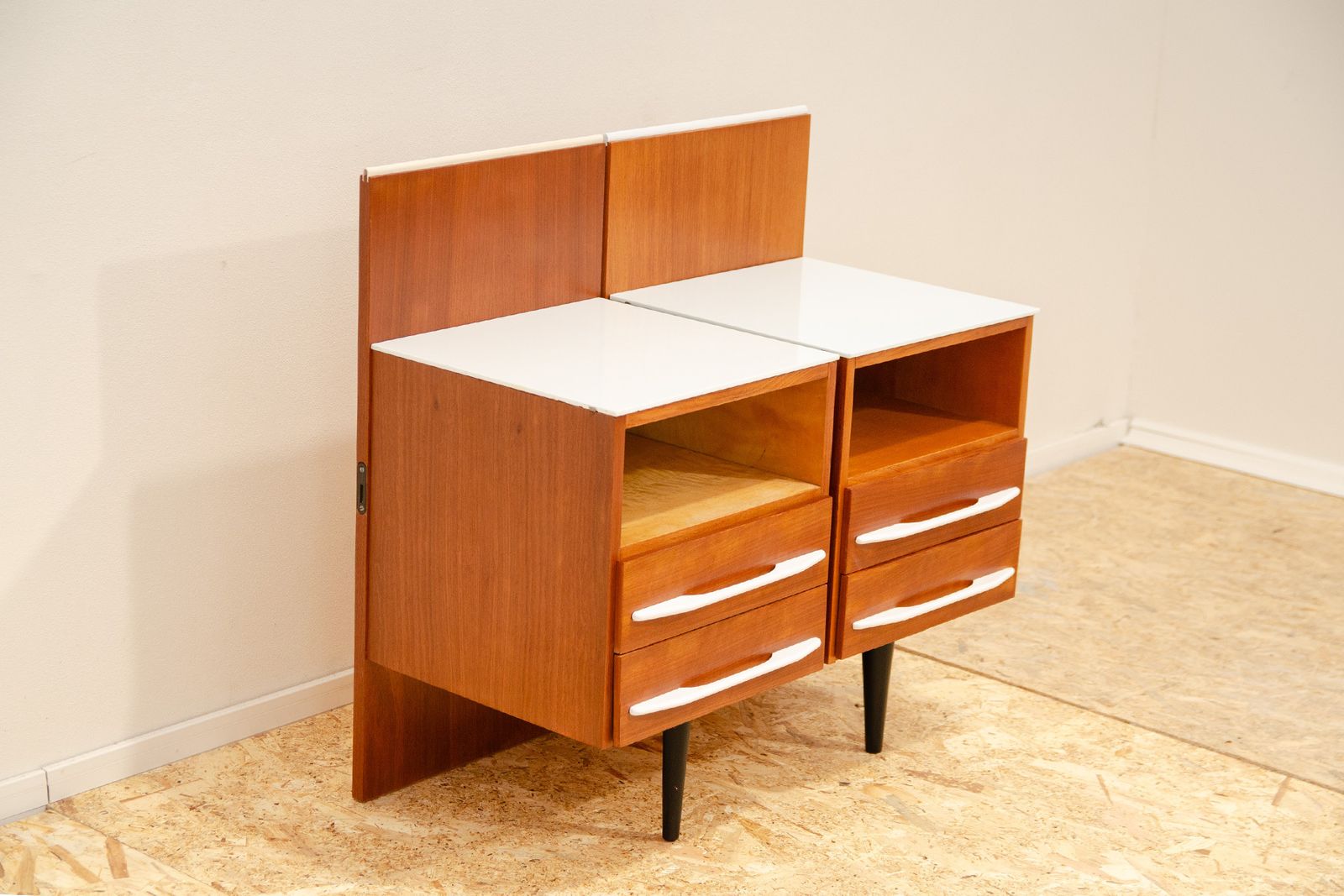 Pair Of Fully Renovated Bedside Tables By Mojmír Požár, 1960's, Czechoslovakia photo furniture