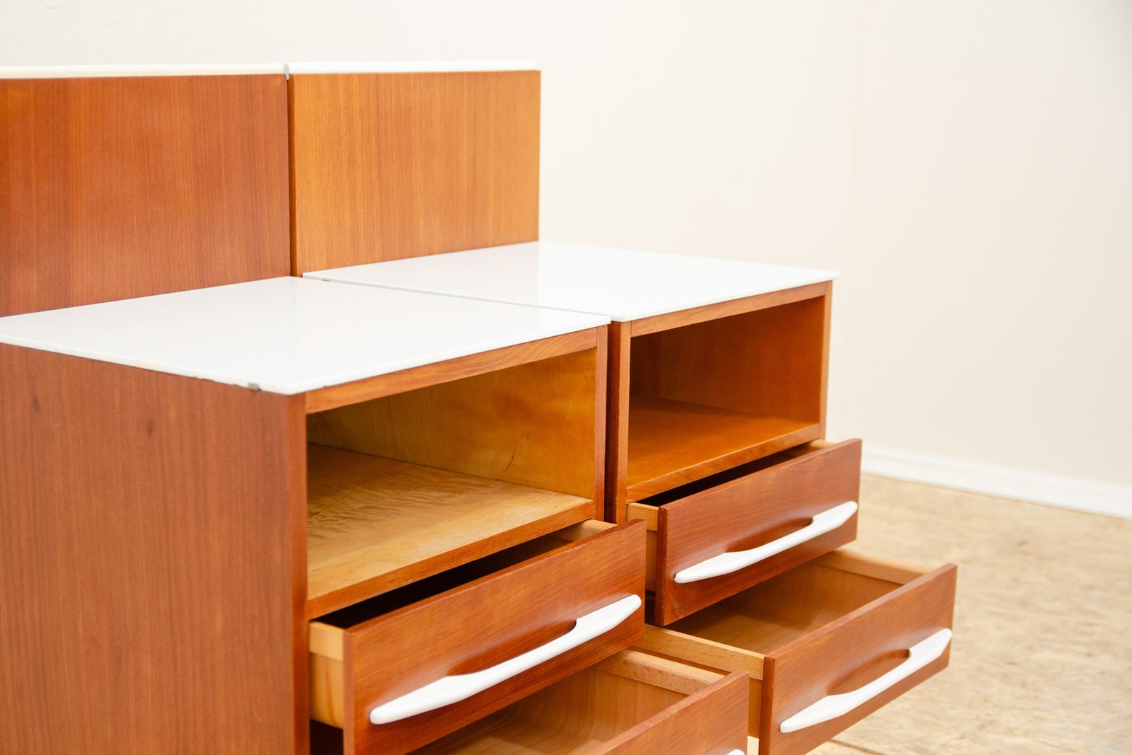 Pair Of Fully Renovated Bedside Tables By Mojmír Požár, 1960's, Czechoslovakia photo vintage