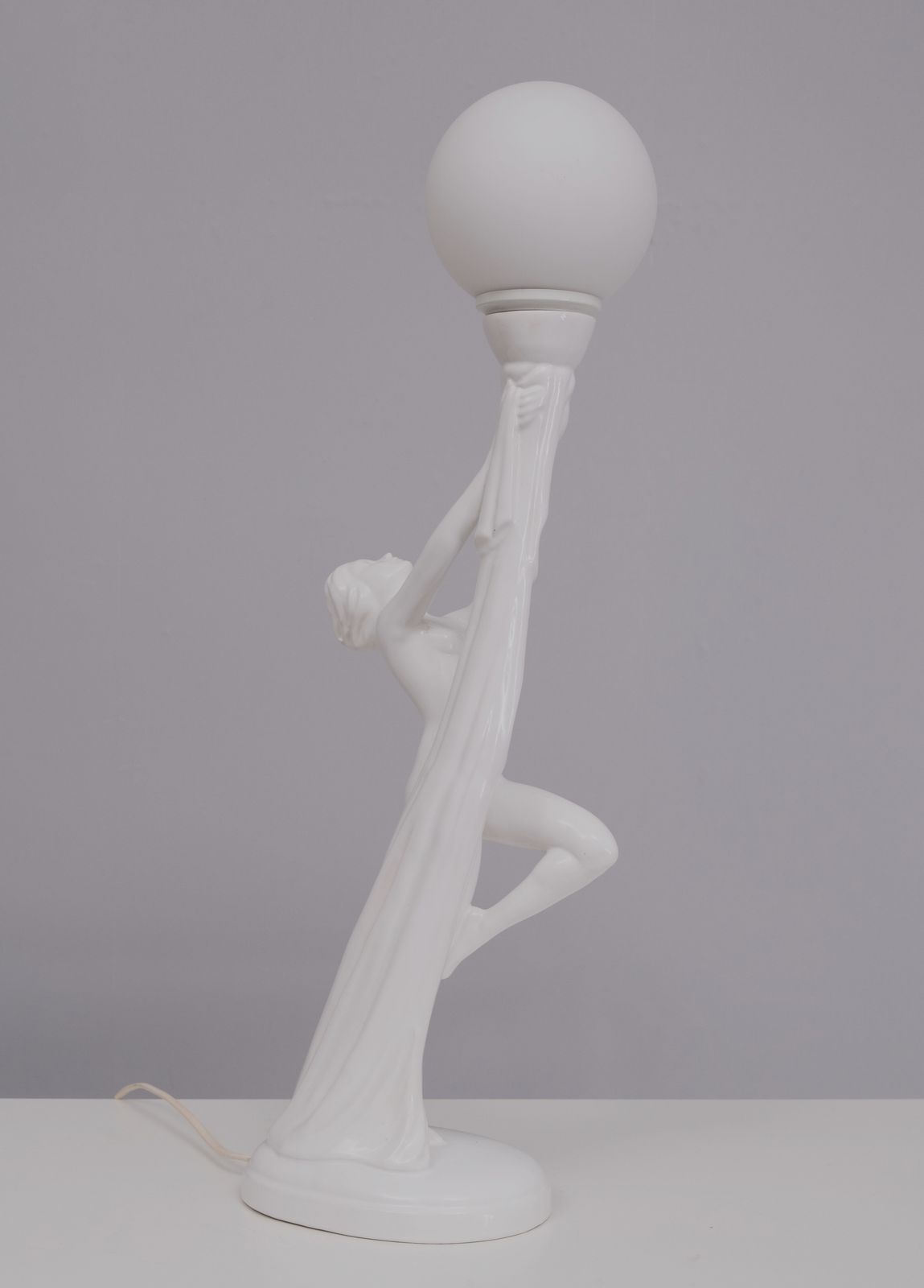 Art Deco White Ceramic Naked Woman Lamp Globe Italy 1970s photo vinterior