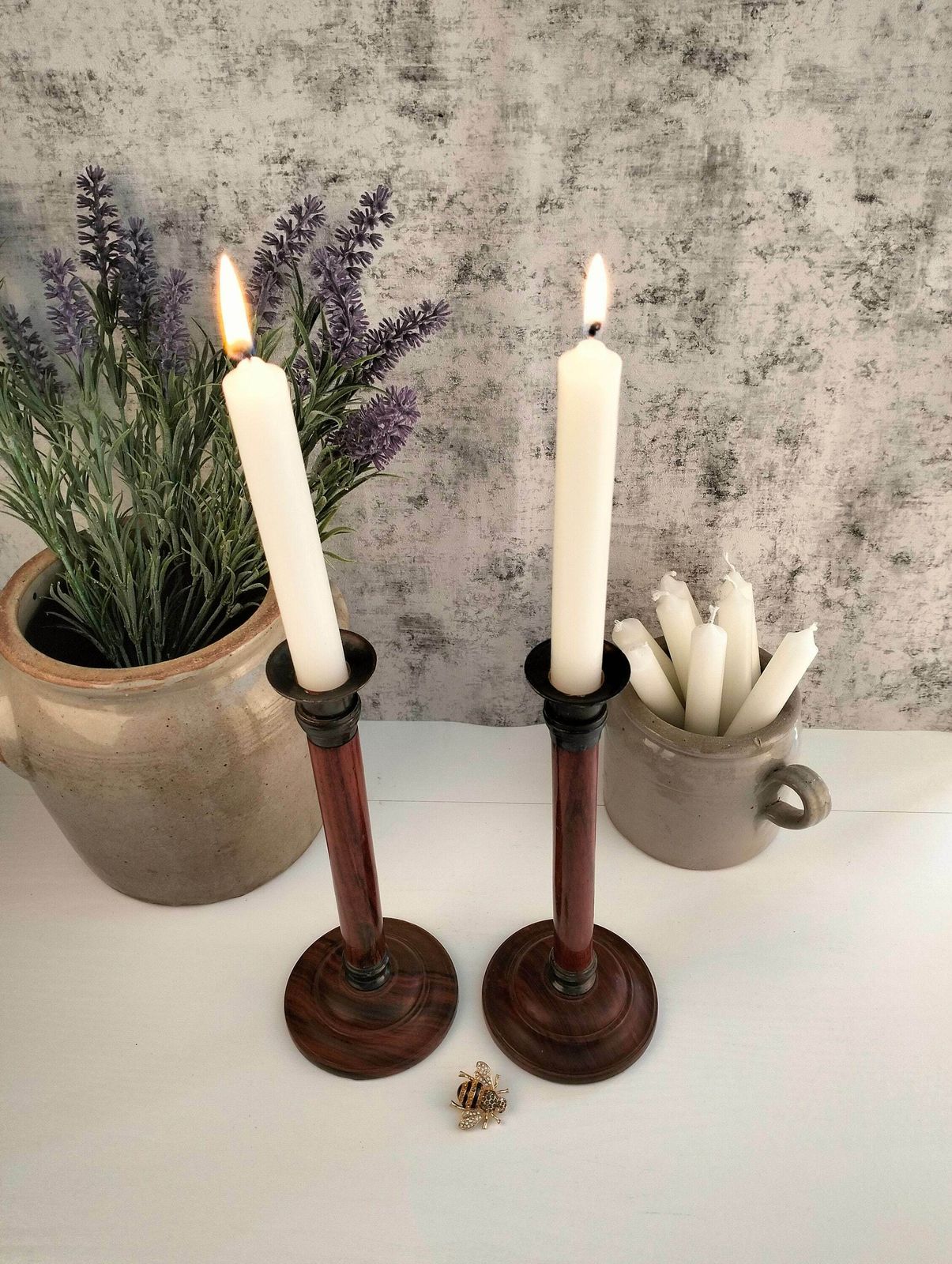 Vintage Pair Of French Candlesticks   Vintage Wood And Metal Candlesticks   Pair Of Candle Holders