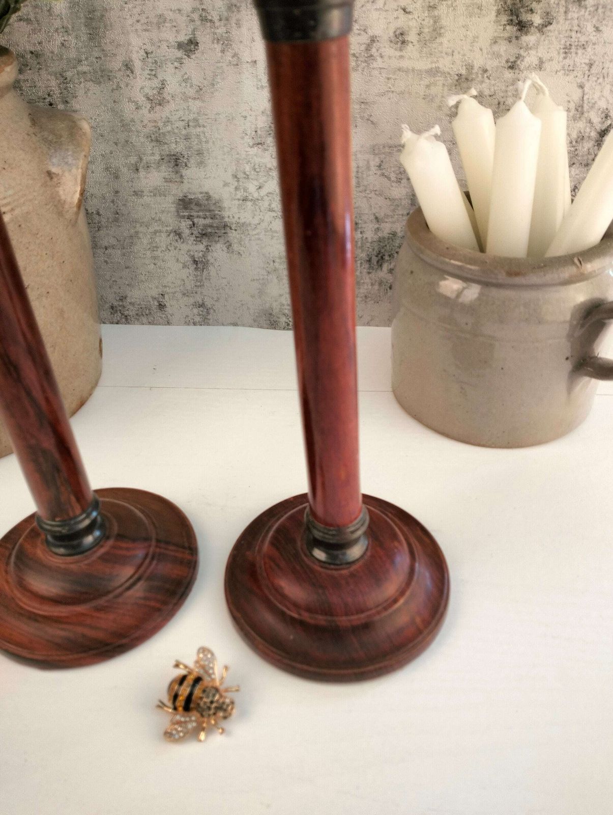 photo for sale Vintage Pair Of French Candlesticks   Vintage Wood And Metal Candlesticks   Pair Of Candle Holders
