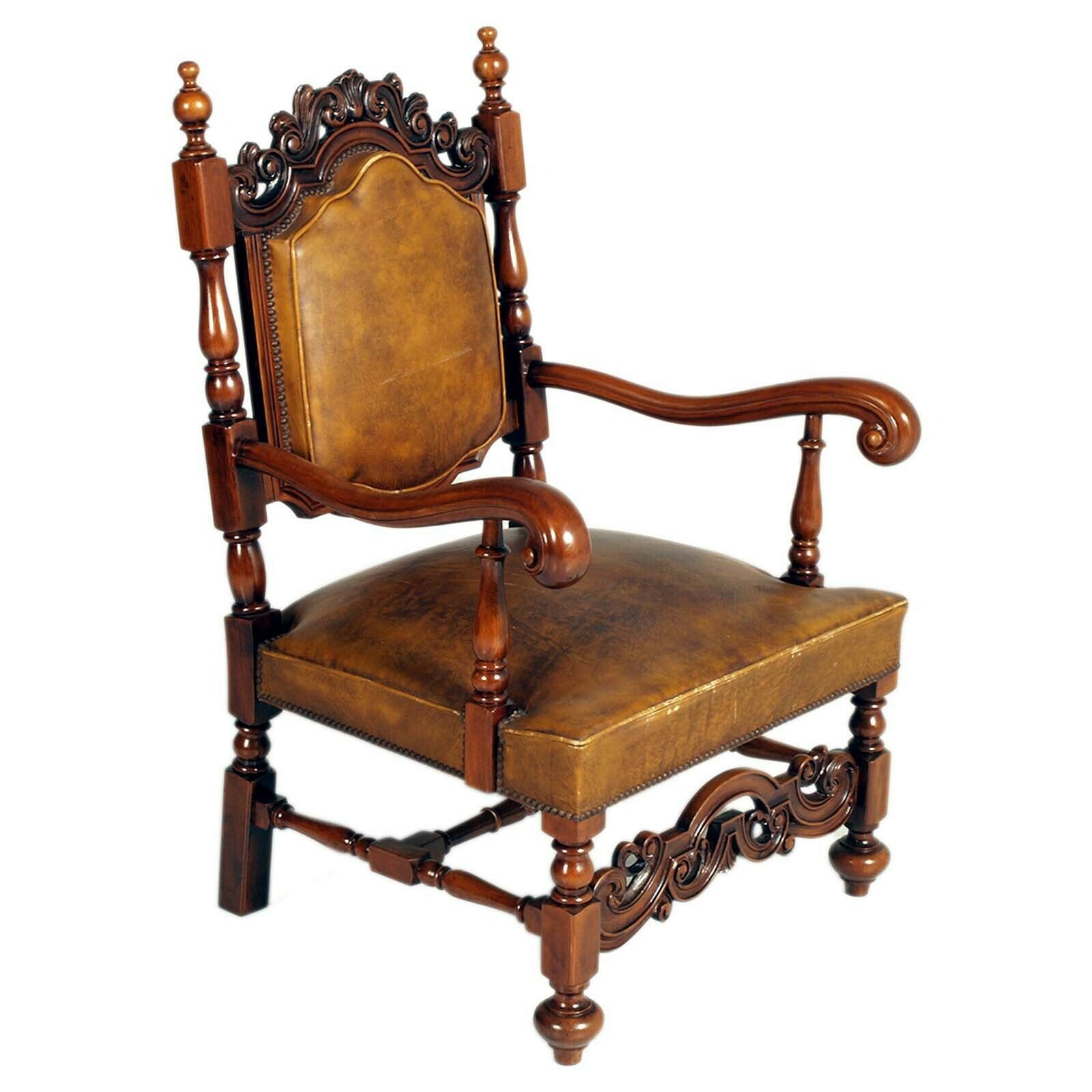 Venice 19th Century Throne Chair Attributed Testolini Frères Leather Upholster