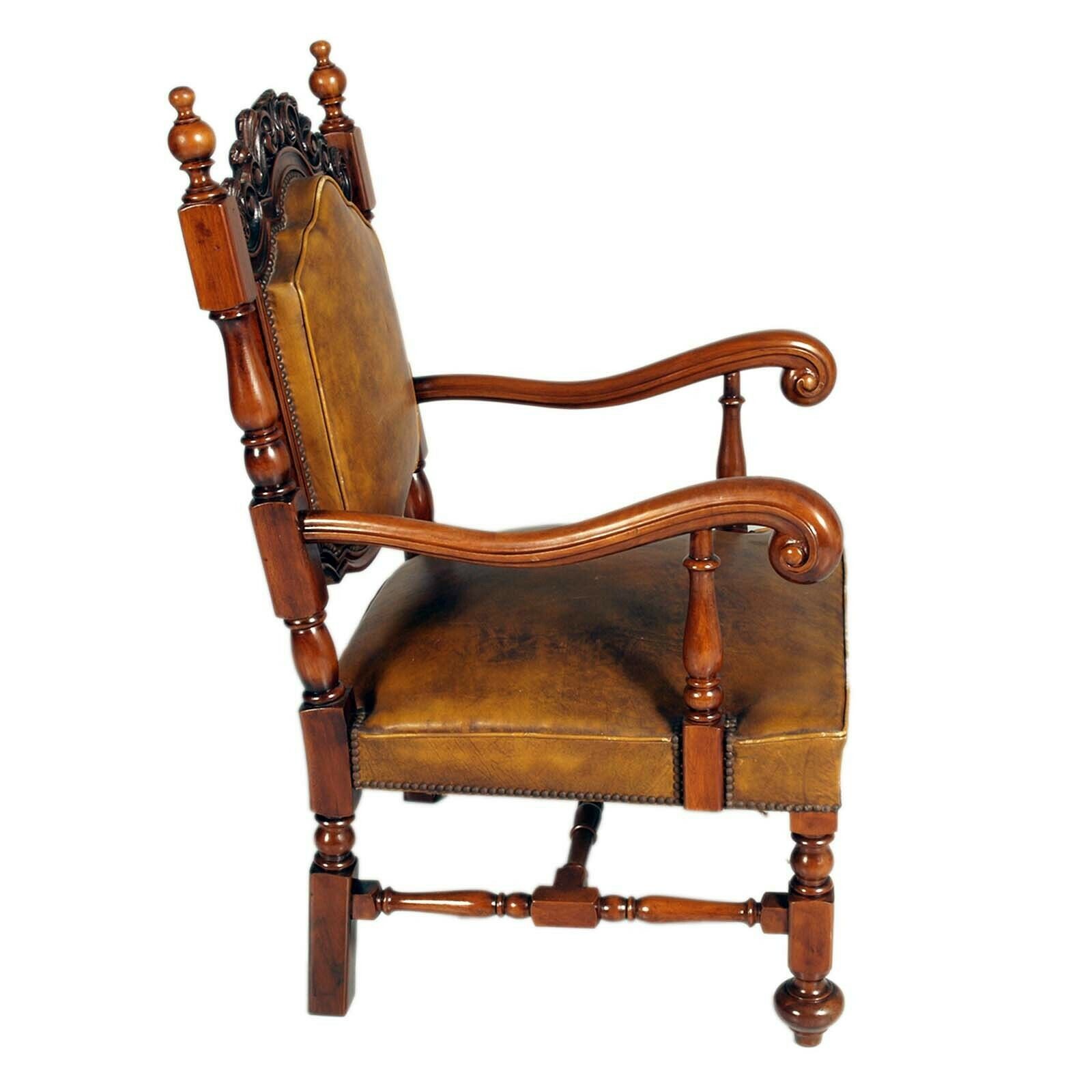 Venice 19th Century Throne Chair Attributed Testolini Frères Leather Upholster photo vinterior