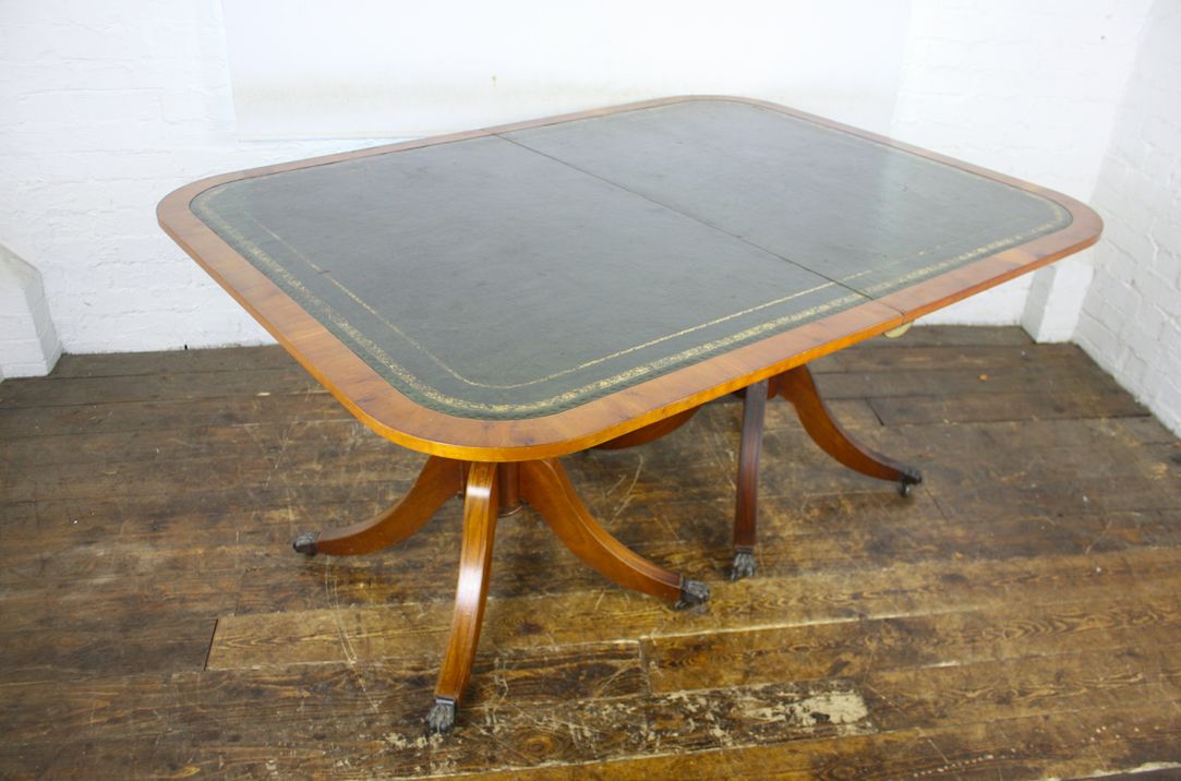 Vintage Pedestal Leather Top Table