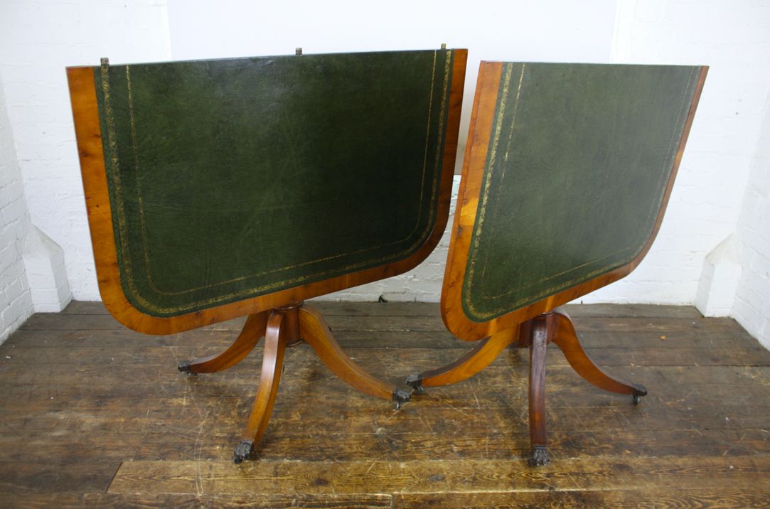 Vintage Pedestal Leather Top Table photo vinterior