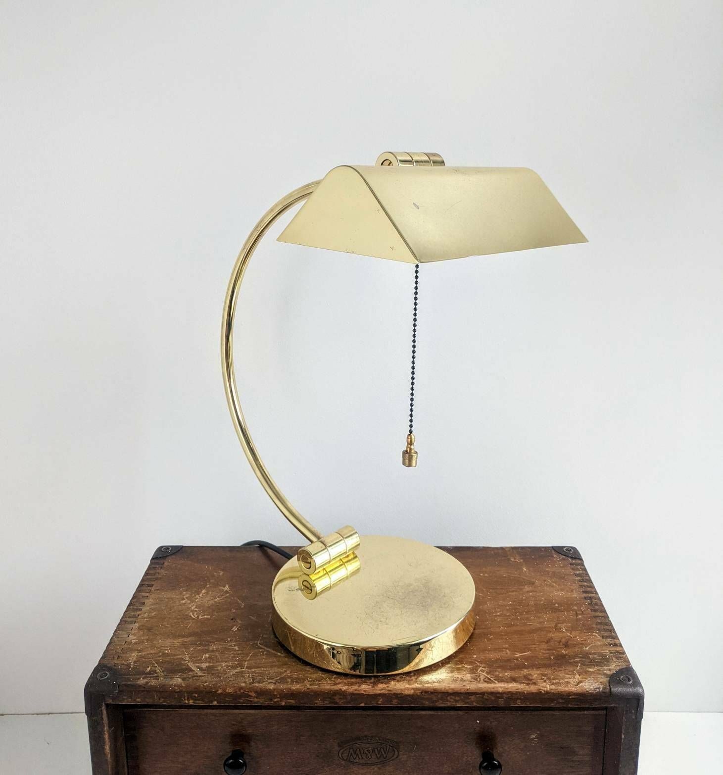 Vintage Banker's Desk Lamp In Shiny Gold photo Lighting