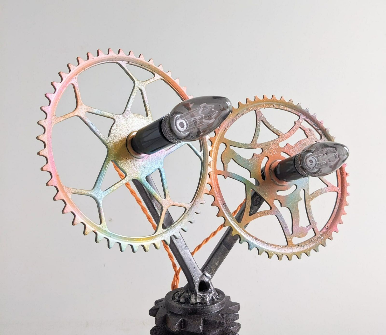 Bespoke Handbuilt Light Made Of Bike Parts, Quirky Accent Table Lamp