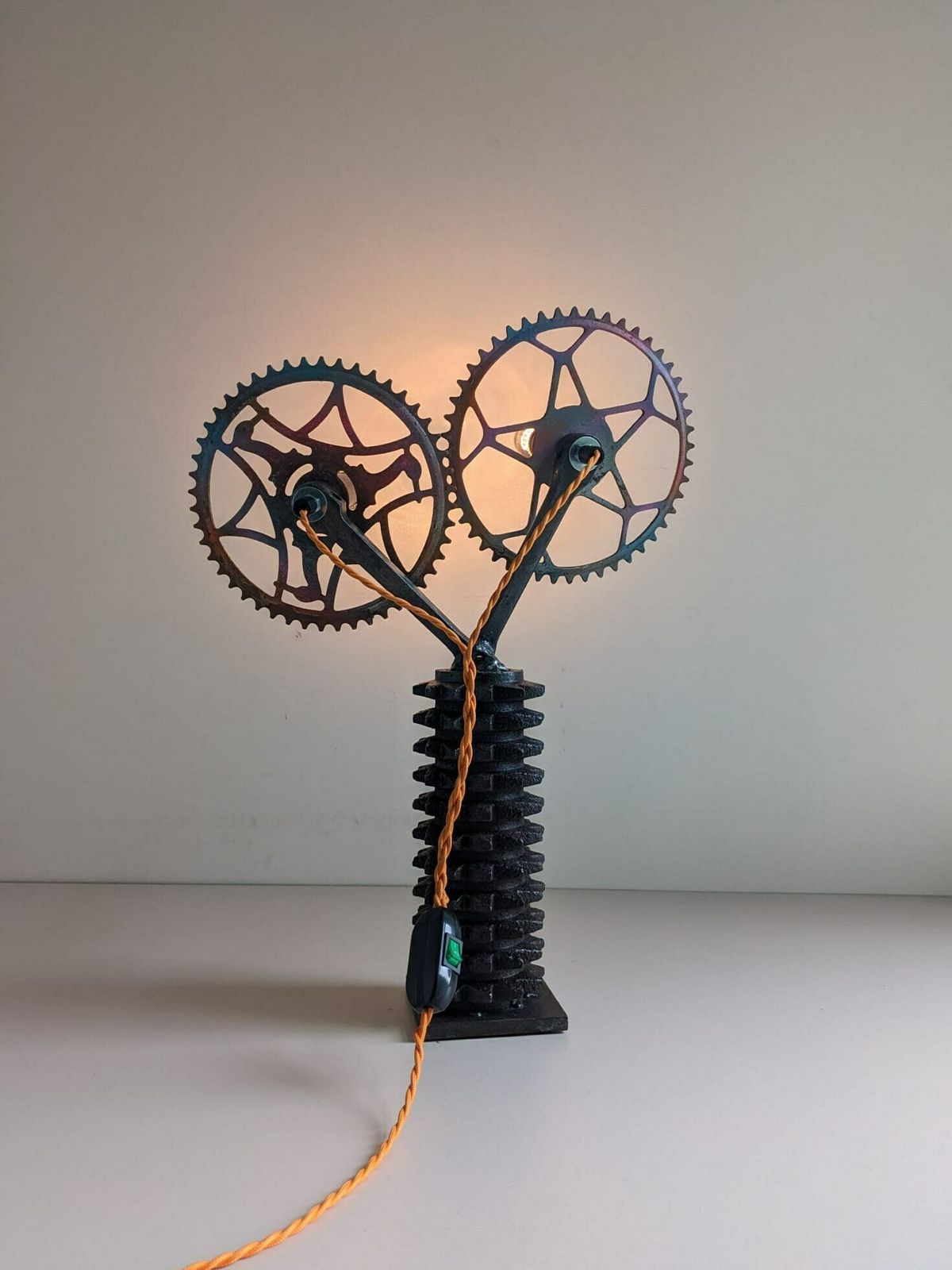 Bespoke Handbuilt Light Made Of Bike Parts, Quirky Accent Table Lamp photo buy