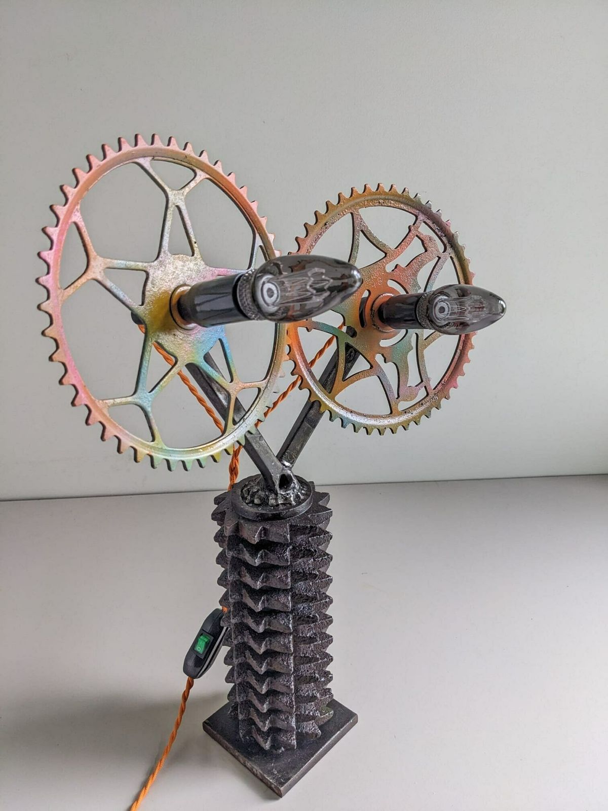 photo furniture Bespoke Handbuilt Light Made Of Bike Parts, Quirky Accent Table Lamp