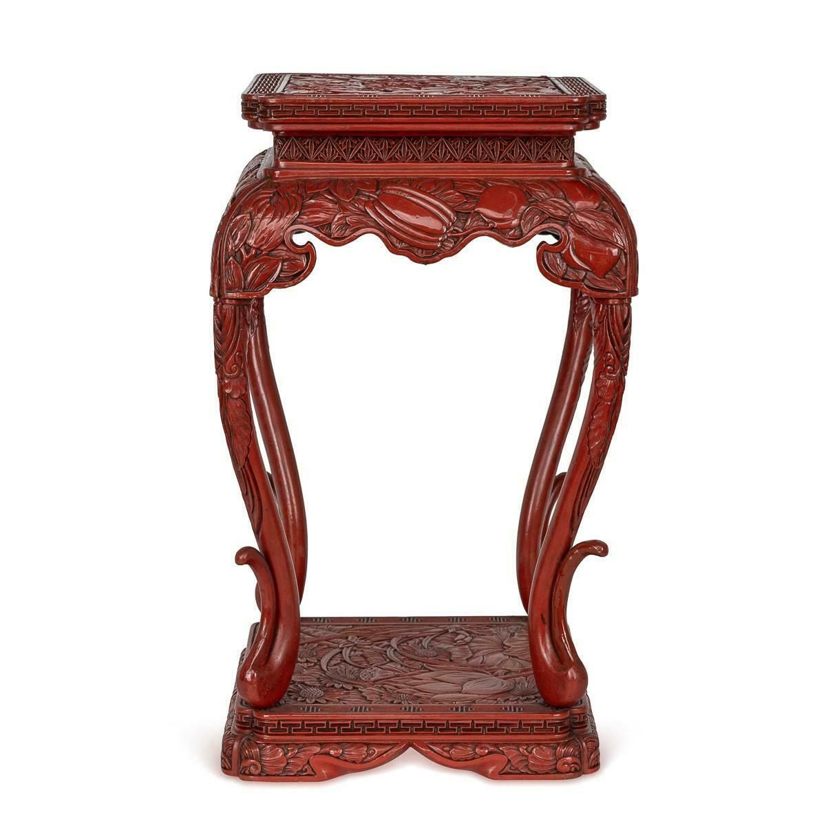 Antique 19th Century Chinese Red Cinnabar Lacquer Floral Pedestal C.1880 photo 2995.0