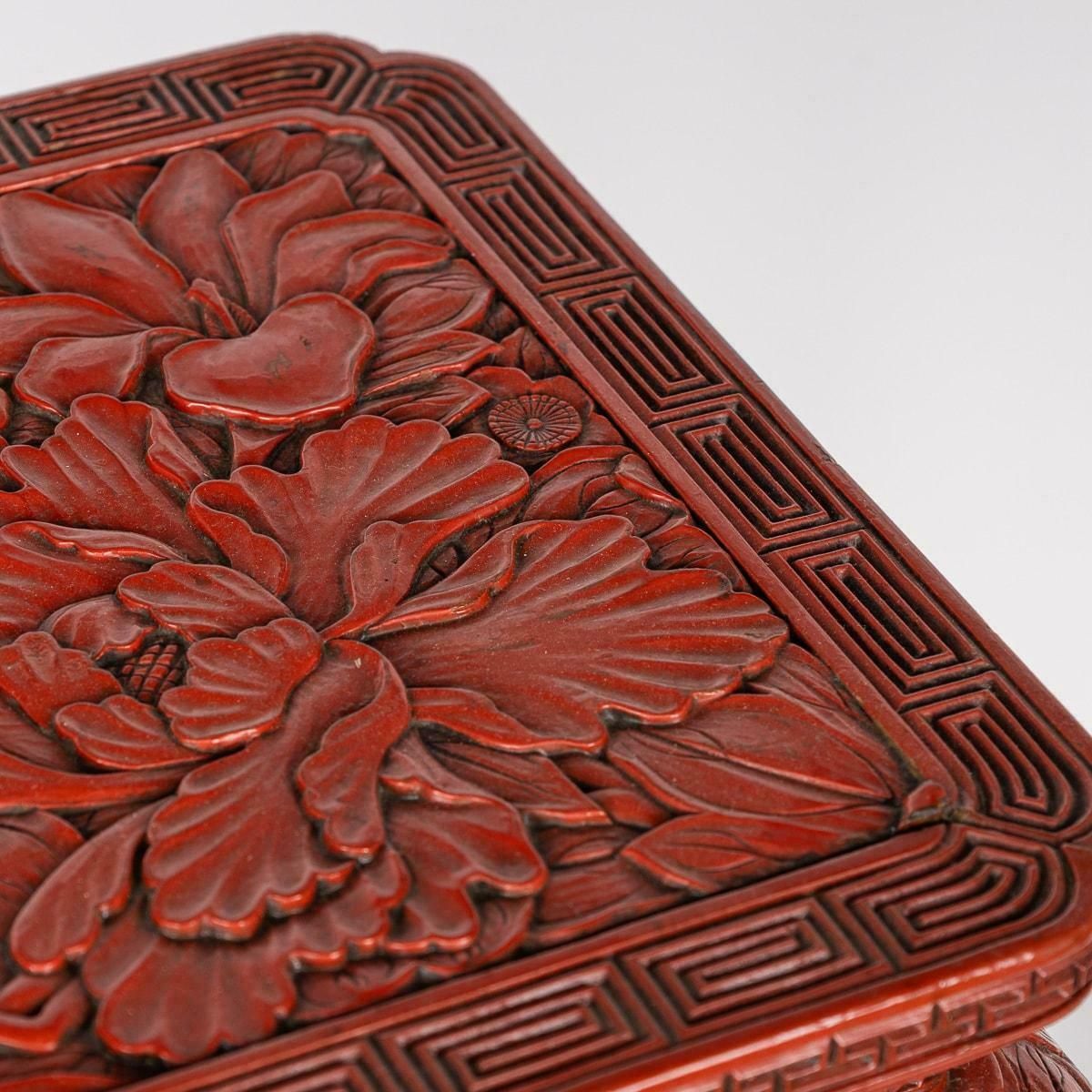 Home Decor Antique 19th Century Chinese Red Cinnabar Lacquer Floral Pedestal C.1880 photo