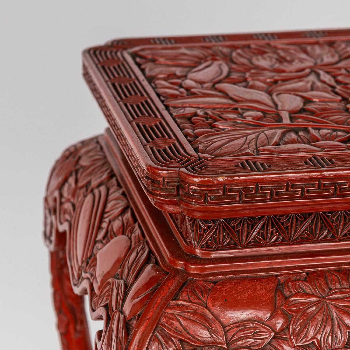 photo vinterior Antique 19th Century Chinese Red Cinnabar Lacquer Floral Pedestal C.1880
