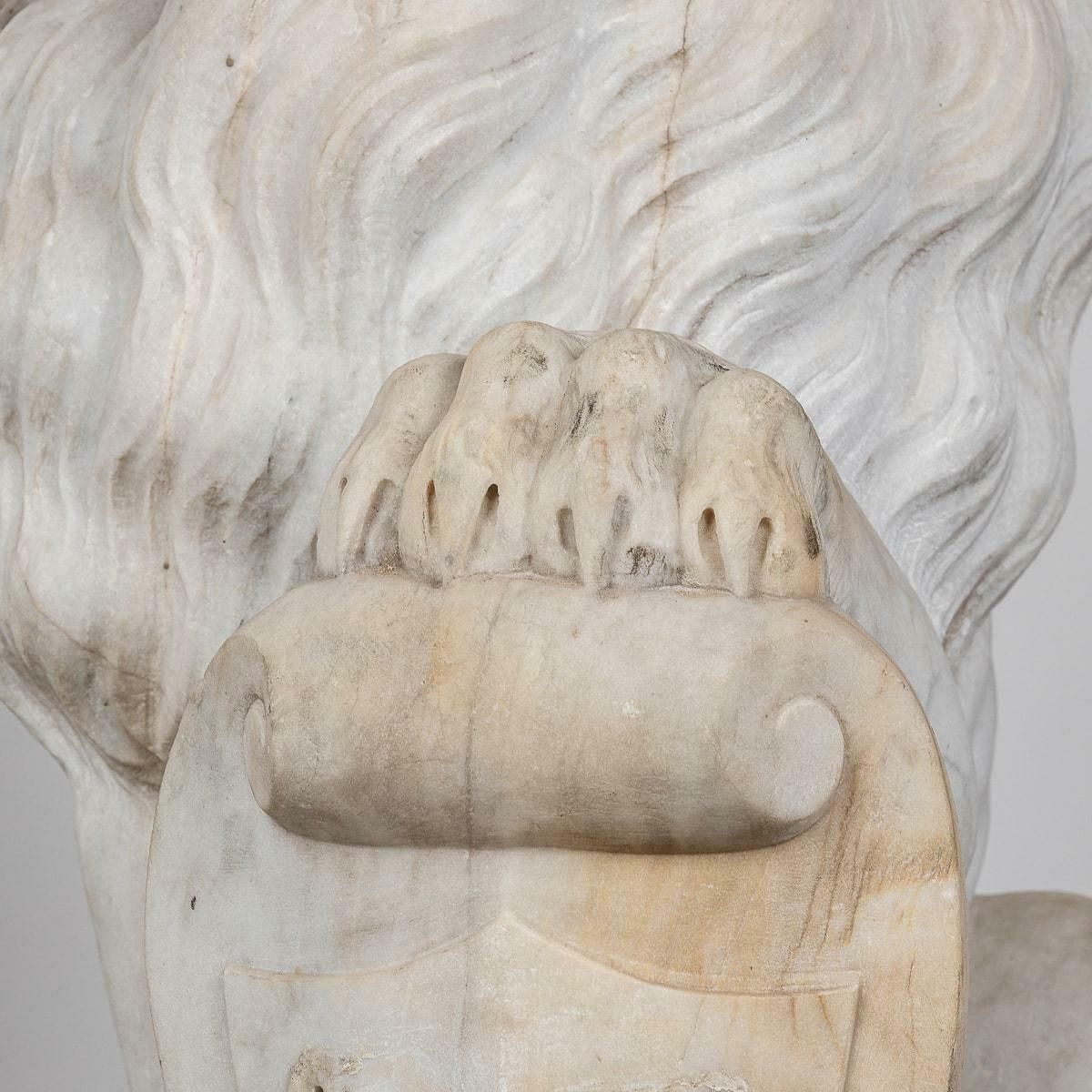 Antique 19th Century Italian Pair Of Marble Lions With Heraldic Shield C.1880 photo buy