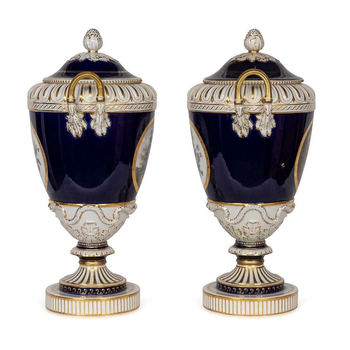 Antique 19th Century German Kpm Porcelain Two Handled Vases And Covers C.1890 photo 4595.0