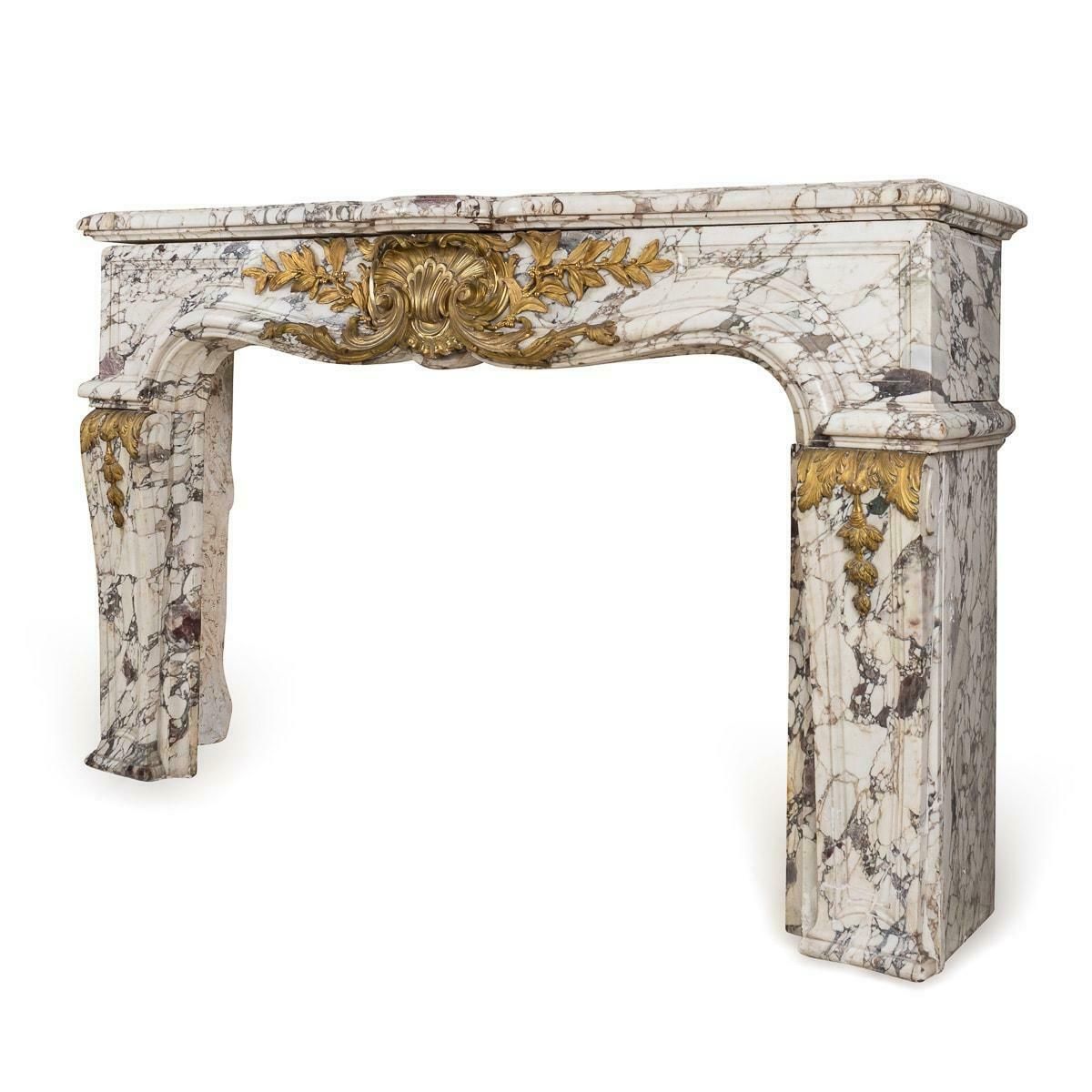 19th Century French Ormolu Mounted Breche Violette Marble Fireplace C.1870 photo furniture