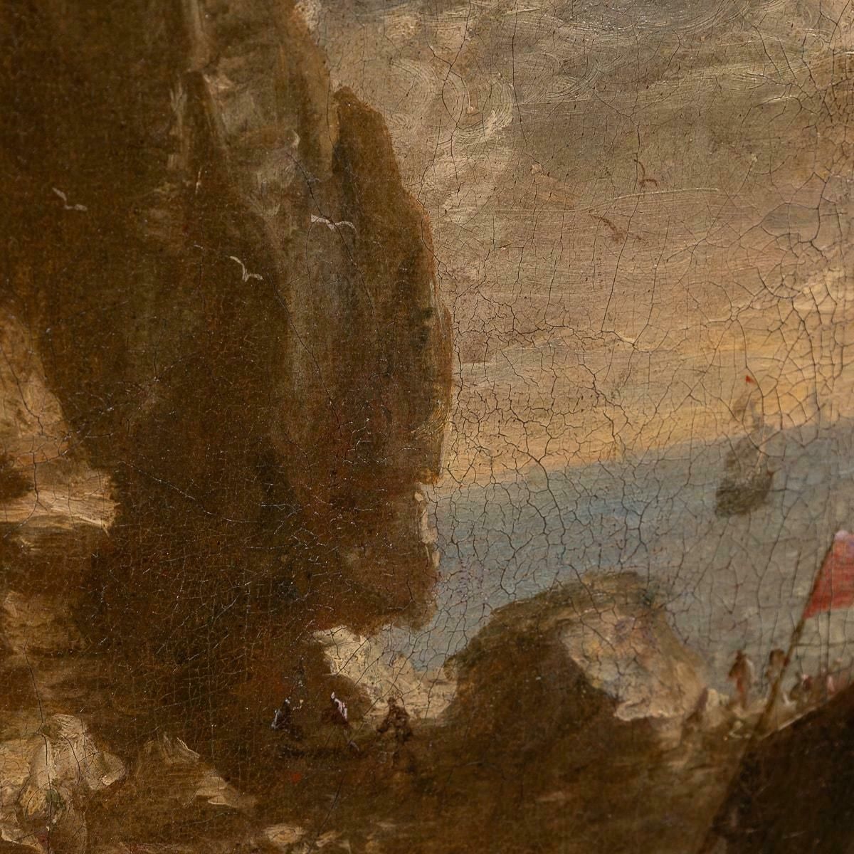 Antique 18th Century European Oil On Canvas Of A Naval Scene photo for sale