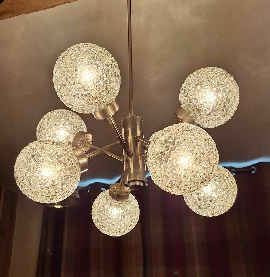Sputnik German Chandelier, 8 Crystal Bubble Glass Shades By Richard Essig, 1968 photo for sale