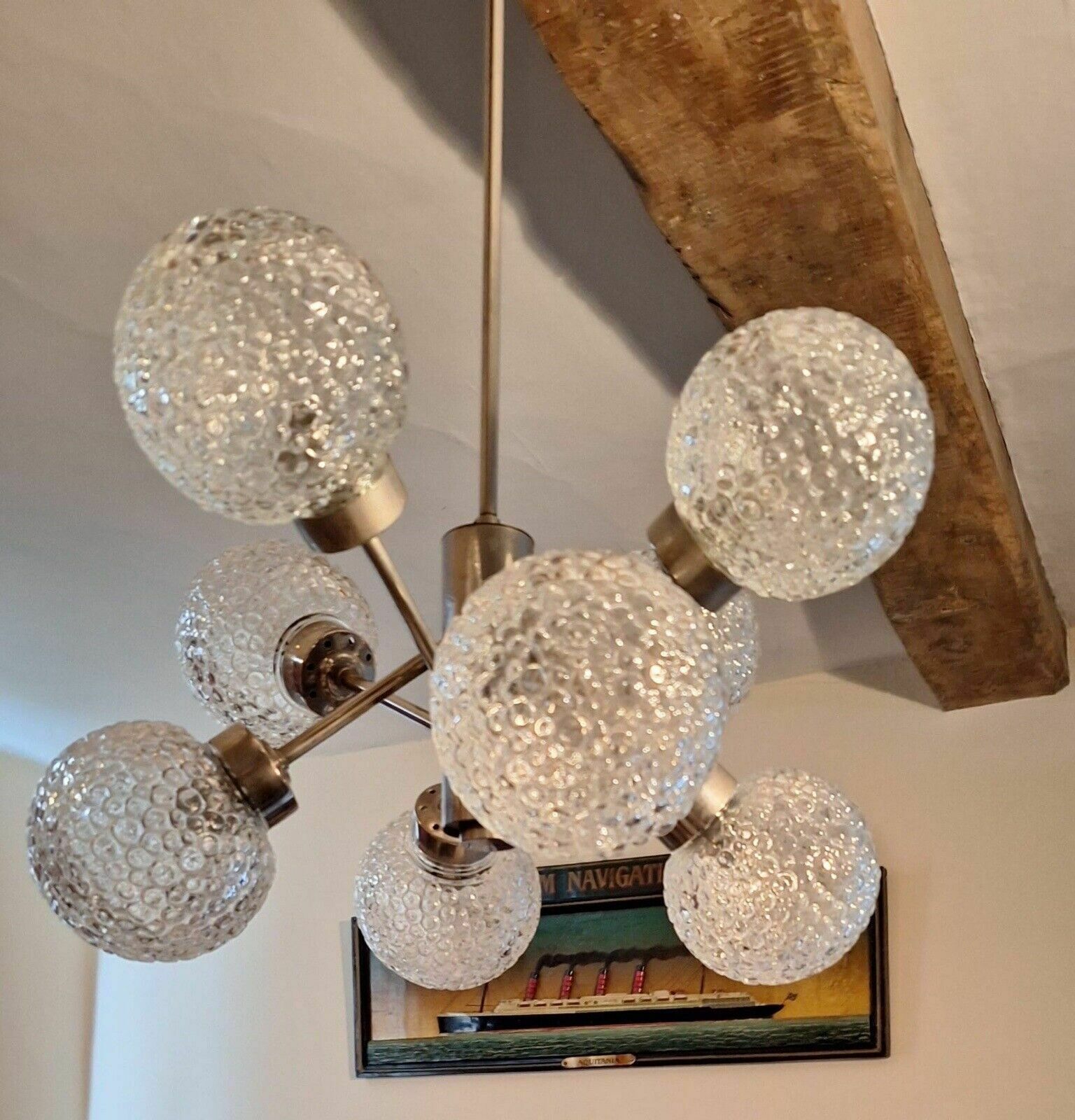 Sputnik German Chandelier, 8 Crystal Bubble Glass Shades By Richard Essig, 1968 photo vintage
