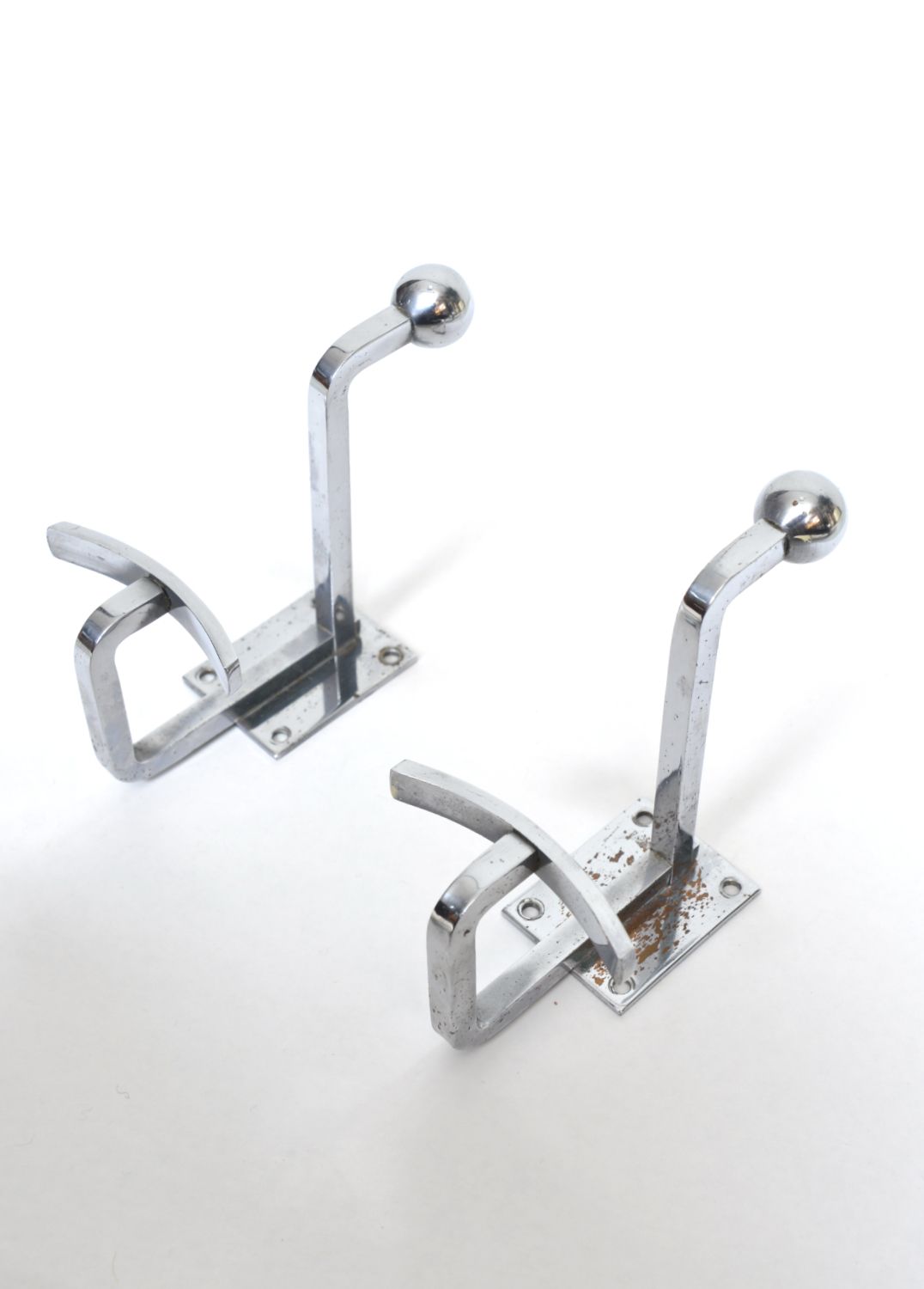 Rare Pair Chrome Steel Jean Royere Coat Hooks Racks Hangers Mid Century French 1950s Modernist photo Home Decor