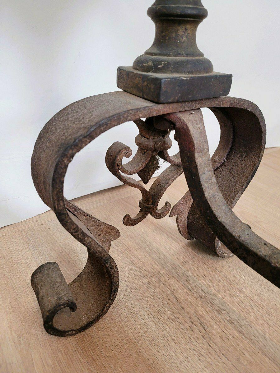 Home Fixtures Pair Of Andirons In Bronze And Wrought Iron, 19th Century photo