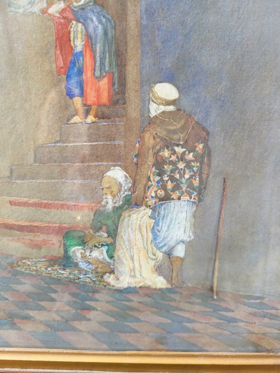 Lively Alley, Framed Orientalist Watercolor, Late 19th Century Early 20th Century photo for sale