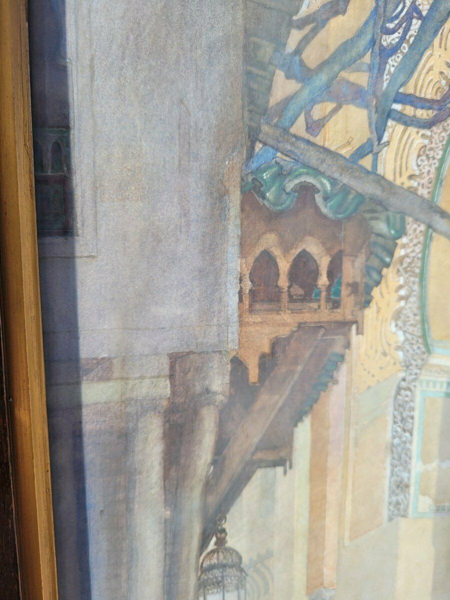 Lively Alley, Framed Orientalist Watercolor, Late 19th Century Early 20th Century photo vintage