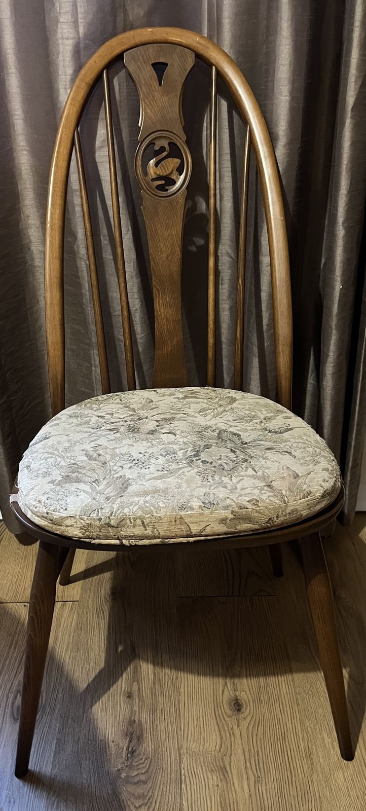 photo for sale Ercol Dining Table Pedestal Extending And Set Of Four Swan Back Chairs