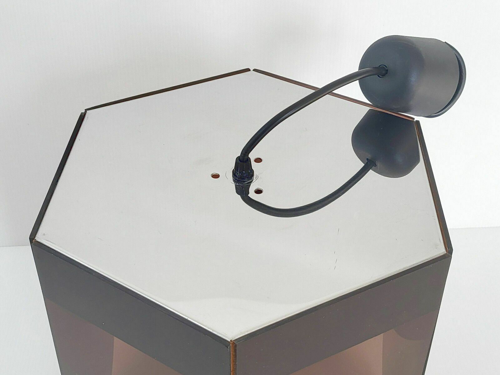 Vintage Pendant Chandelier 1960 Smoked Plexiglas & Chrome Steel 60s Space Age photo 506.0