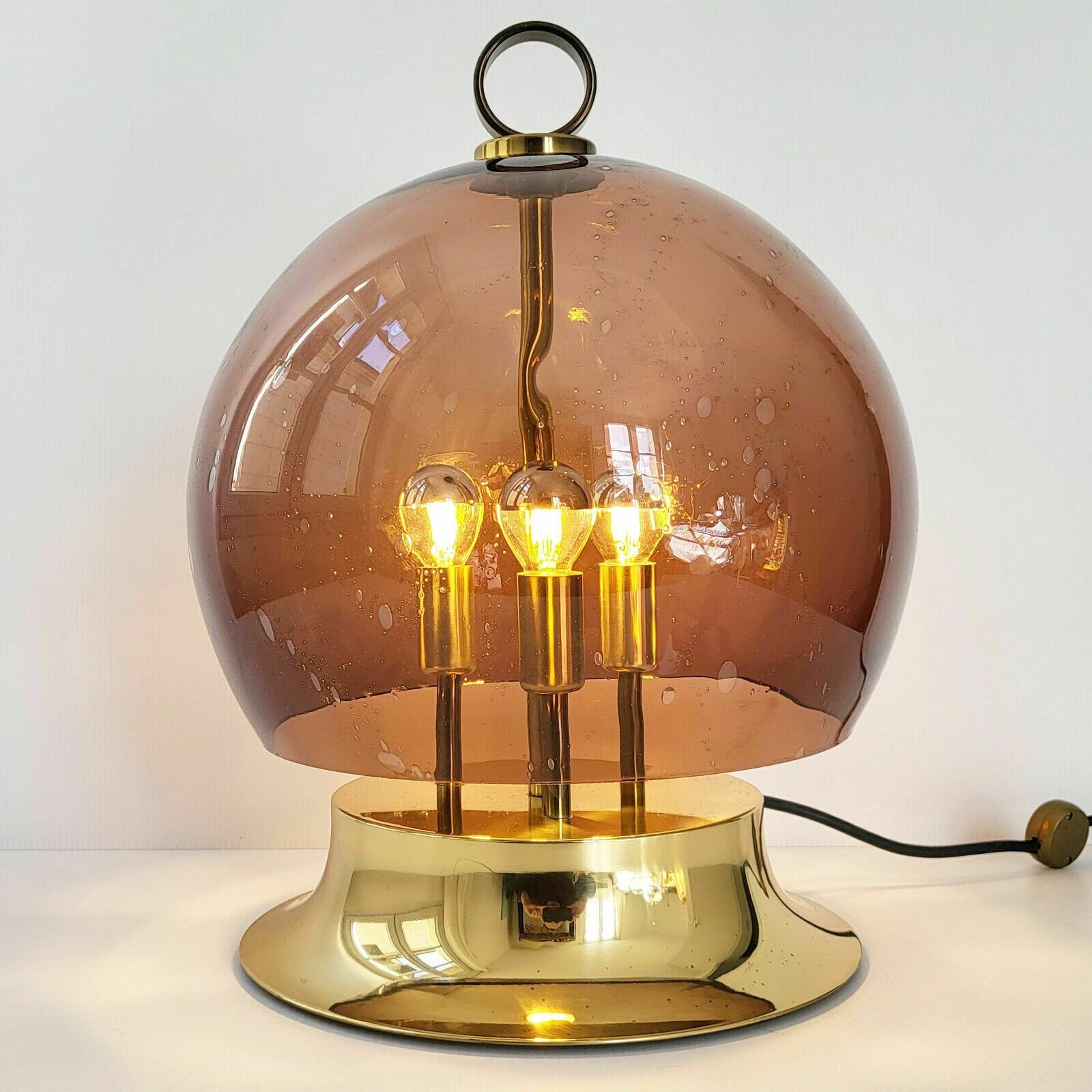 Vintage Space Age Table Lamp 1960 Doria Smoked Glass & Gold Brass 60s 1960s photo furniture