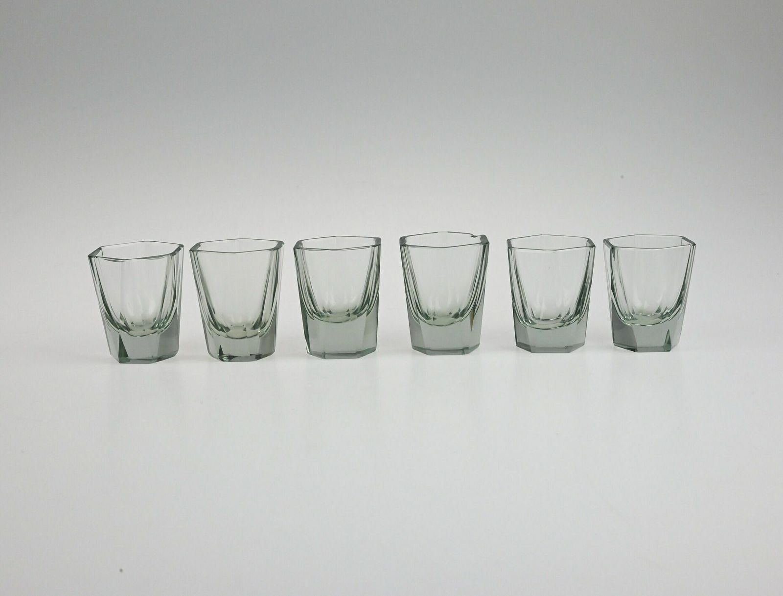 Vintage Set Of Six Gray Old Liqueur Glasses, Shot Glass Set, Liquer Glass Set, Shot Glasses, Gray Glass, Vintage Glass, Antique Glass Set photo vinterior
