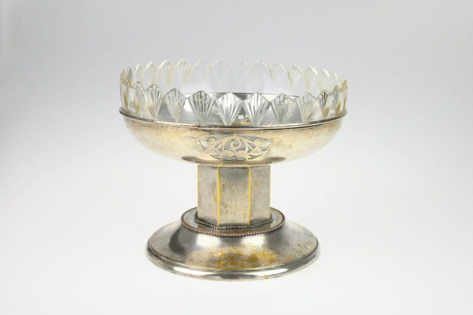 Antique Art Nouveau Metal Fruit Stand With Glass Bowl   Table Centerpiece, Art Nouveau Decor, Pedestal Fruit Bowl, Pedestal Fruit Dish photo for sale