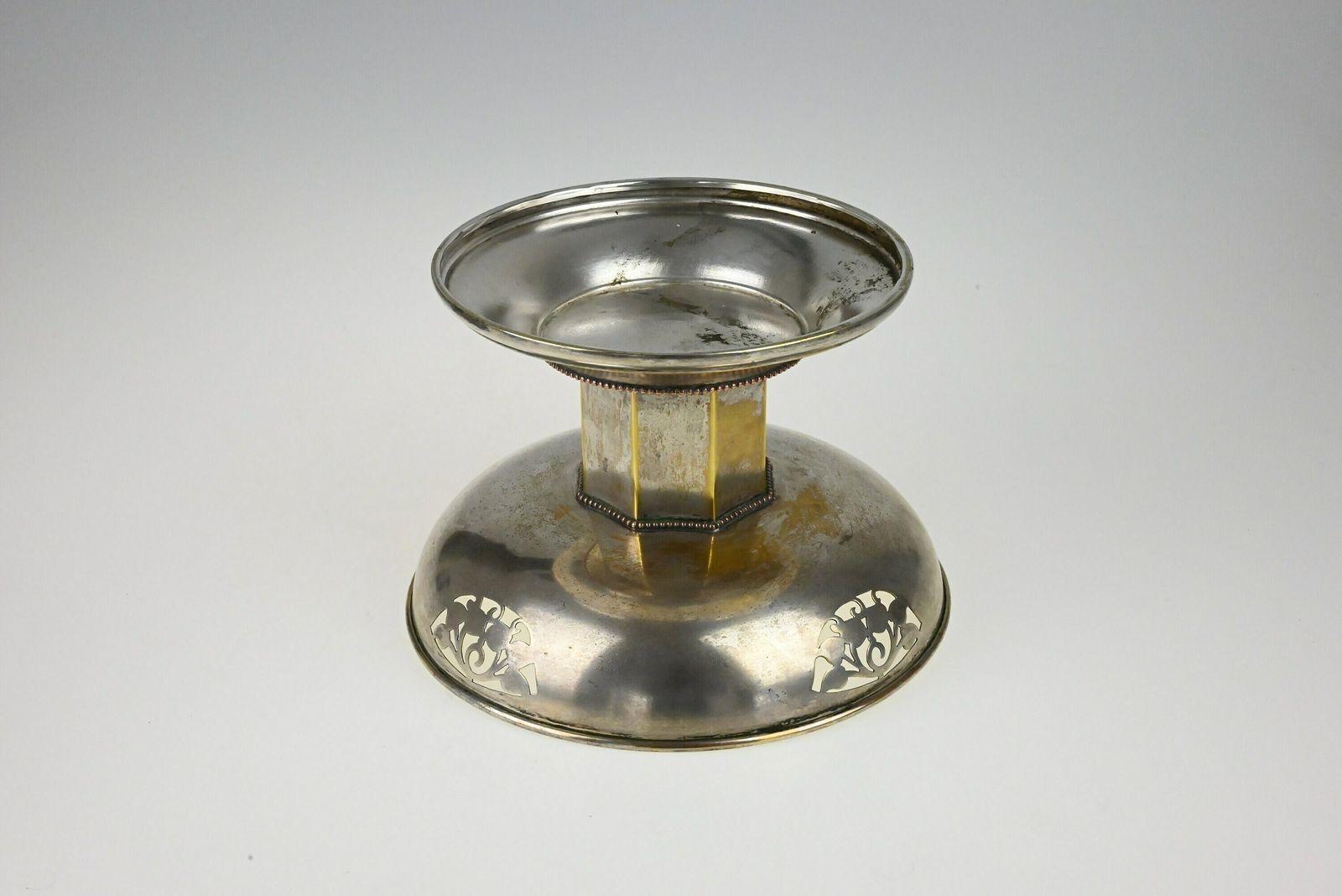 Antique Art Nouveau Metal Fruit Stand With Glass Bowl   Table Centerpiece, Art Nouveau Decor, Pedestal Fruit Bowl, Pedestal Fruit Dish photo vintage