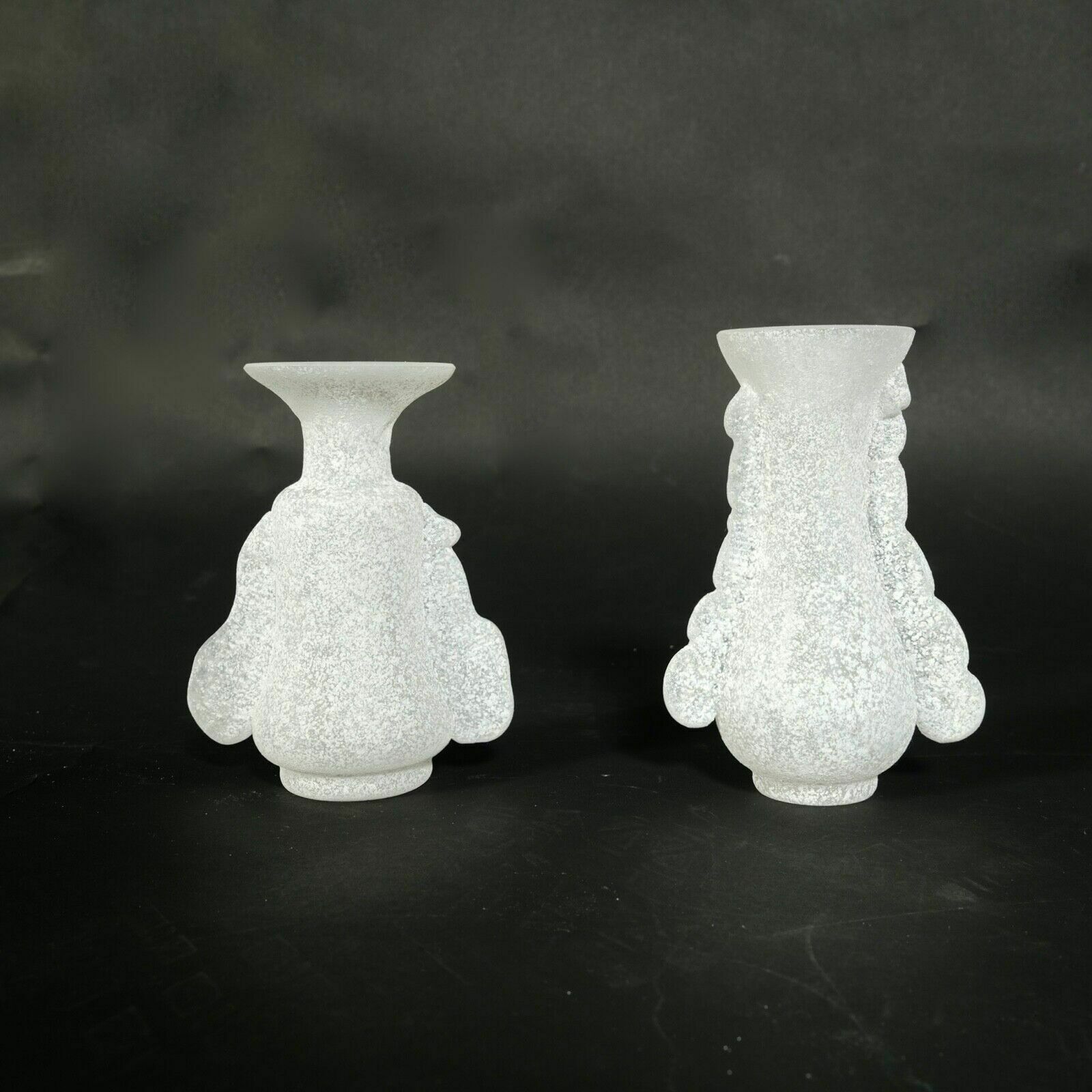 Seguso White Excavation Glass Vases Pair Of Vittorio Rigattieri Murano Vases From The 70s