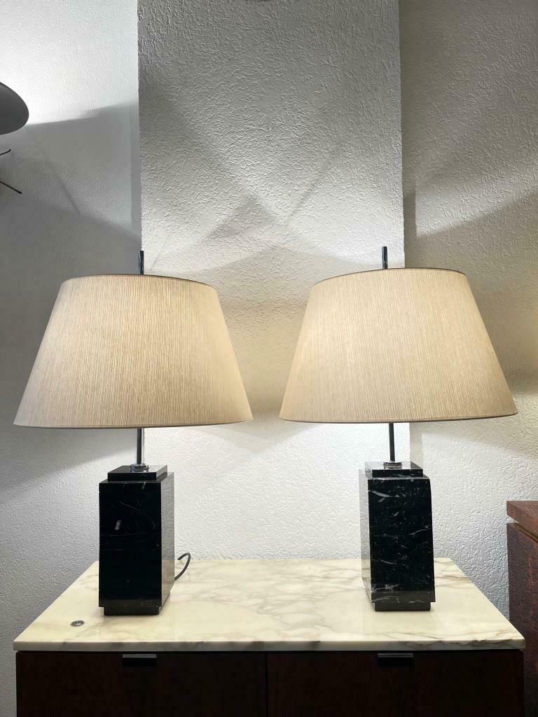 Pair Of Black Marble Table Lamps By Florence Knoll, Us Ca. 1960s photo for sale