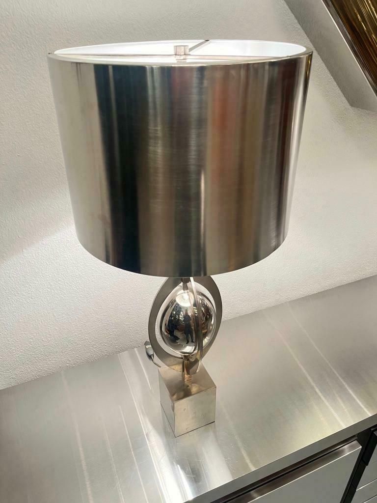 Lighting Pair Of Vintage "Ogive" Stainless Steel Table Lamps By Maison Charles Ca. 1970s photo