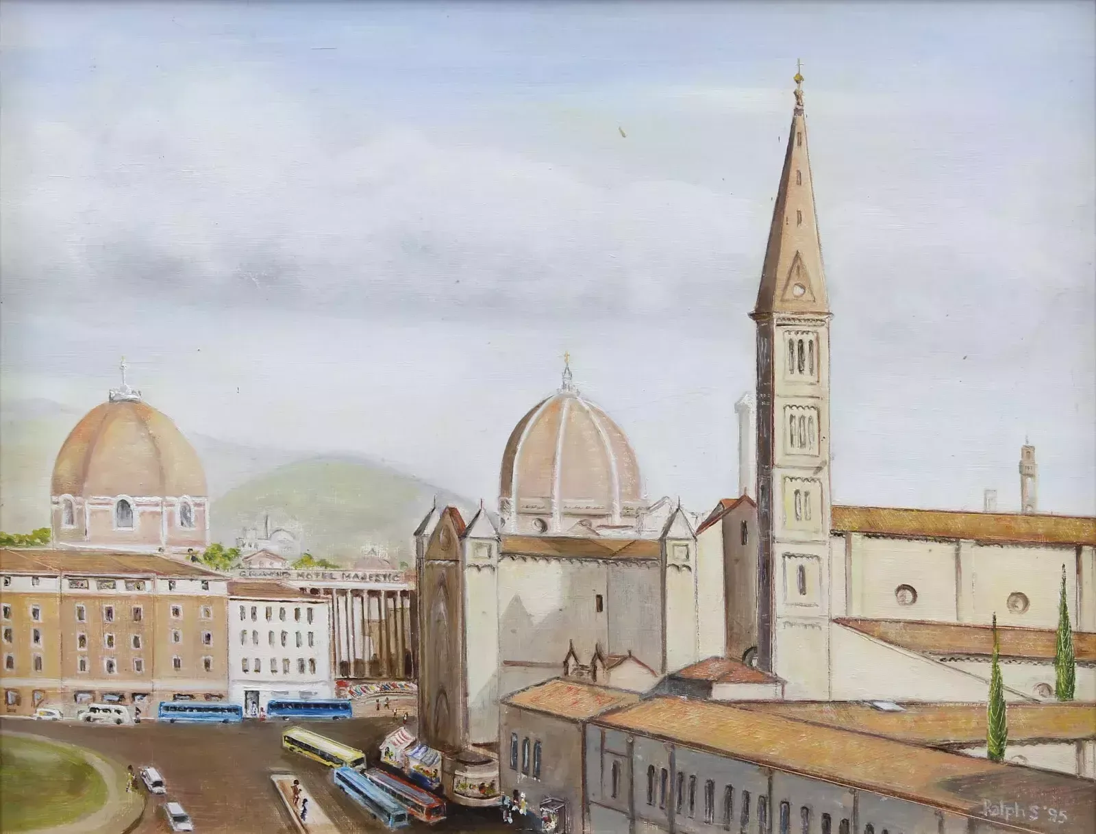 Oil On Board By Ralph Stallworthy. Titled "Florence, Piazza Della Stazione" photo furniture