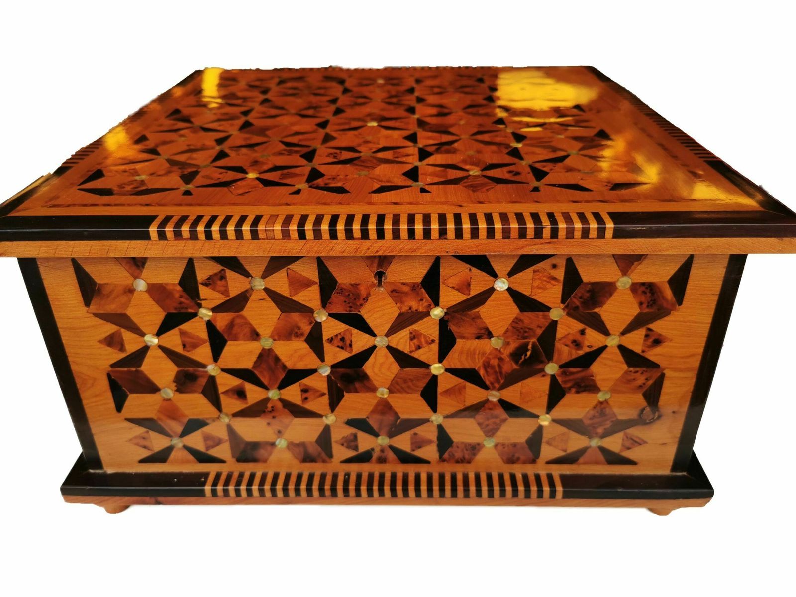 Luxurious Large Inlaid Jewellery Box.Thuya Burl, Mother Pearl And Ebony photo for sale