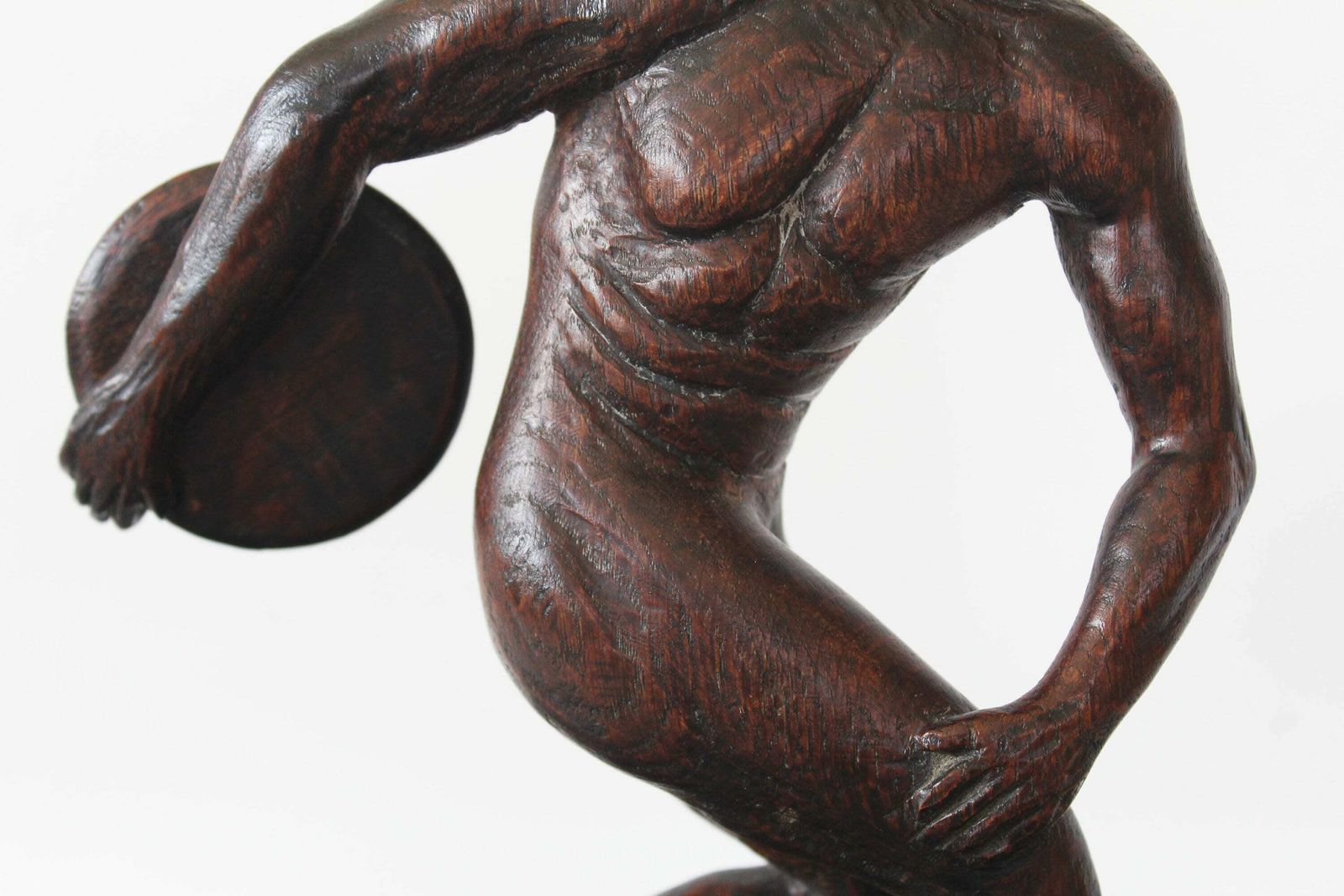 Vintage Carved Wood Sculpture Artist Interpretation Myron Discobole, Disc Thrower, Athlete Athletic Sport, Art Sculpture, Hand Made, Olympic photo for sale