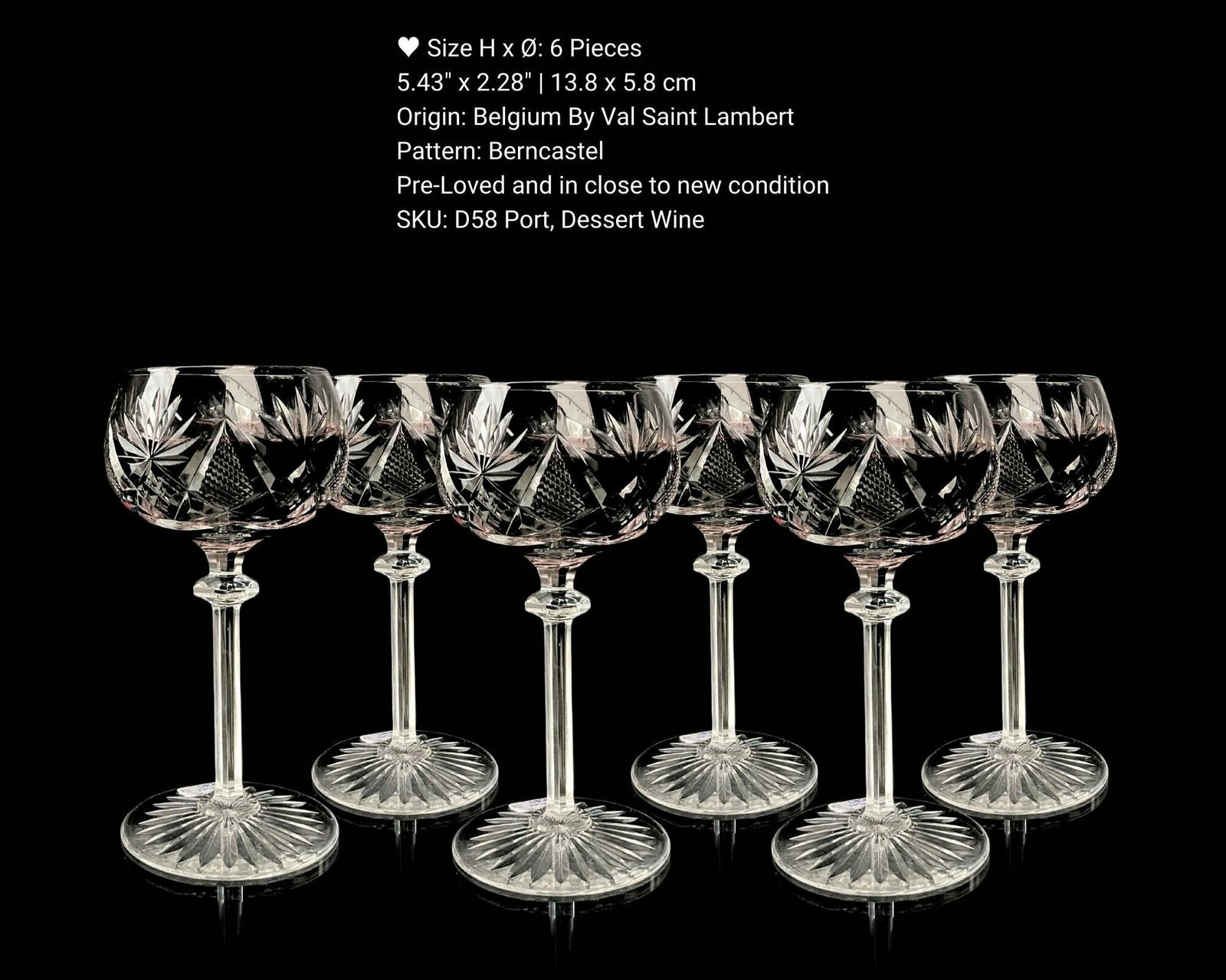 Val Saint Lambert Berncastel | Clear Crystal Glassware | Select Water, Wine Or Port | Approx 1950s photo vintage