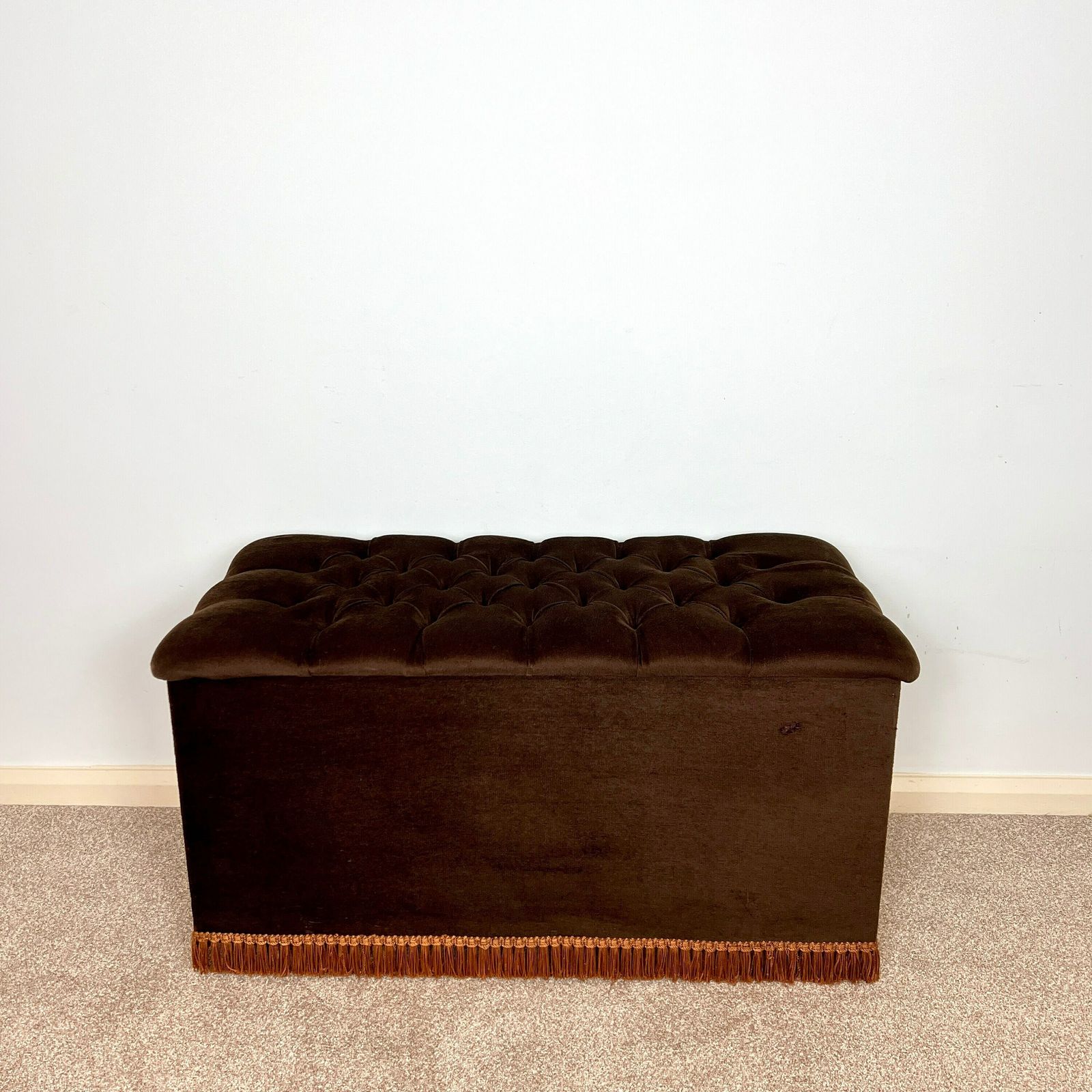Mid Century Brown Velvet Blanket Box With Tassels 1960s photo furniture