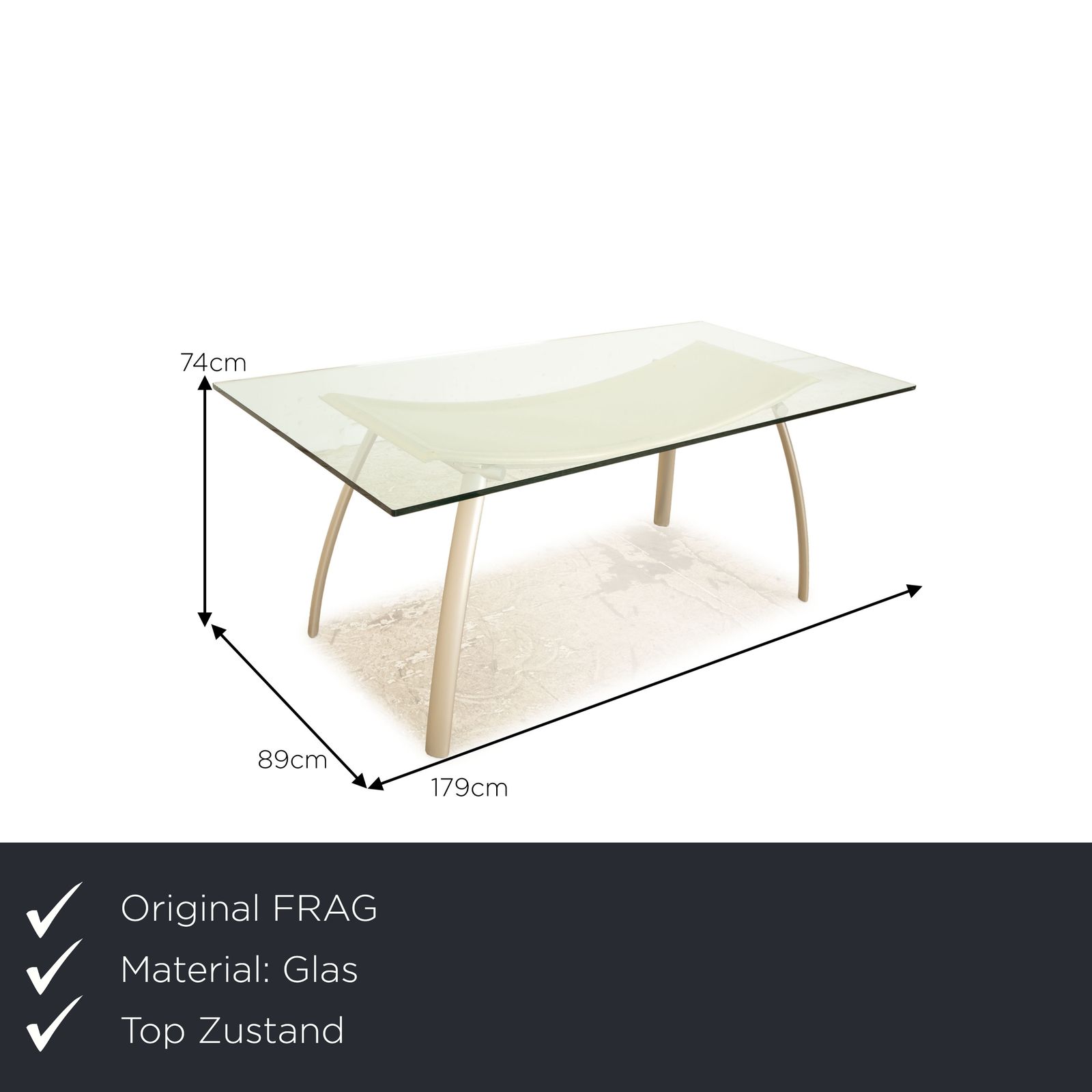 Table à manger Frag Glass, argent et cuir crème photo furniture